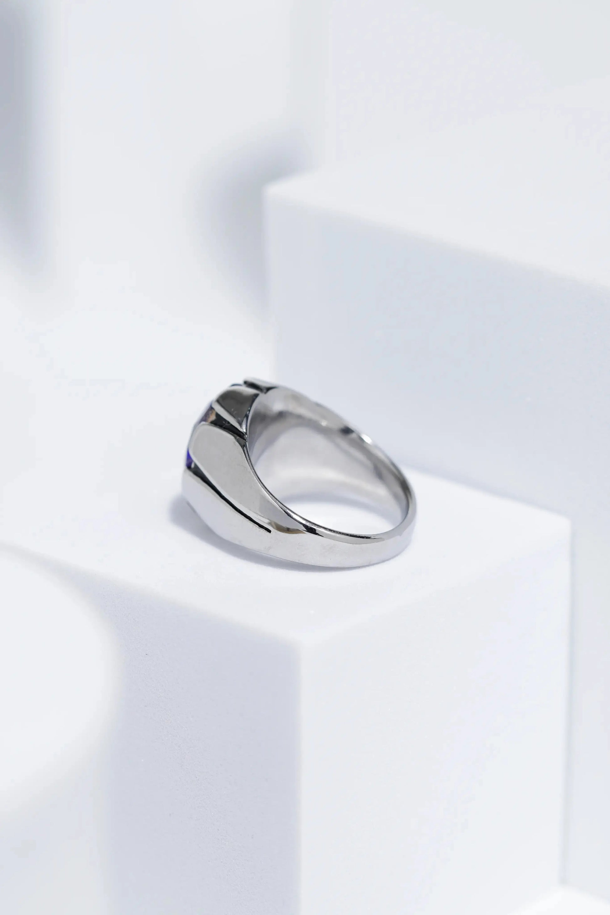 Blue Oval Cut Gem Silver Stainless Steel Ring For Men. worldjewel.in men's ring