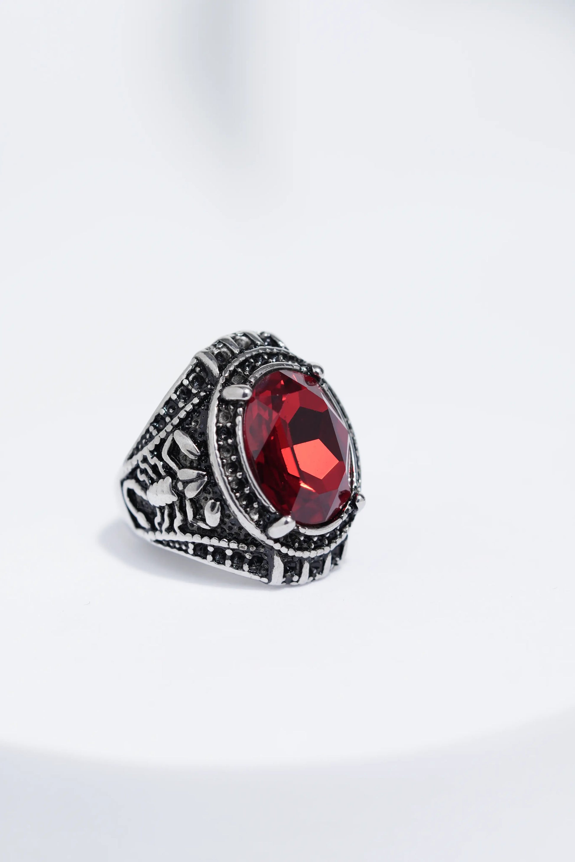 Red Cut Oval Stone In Sliver Color Stainless Steel Ring For Men. worldjewel.in men's ring