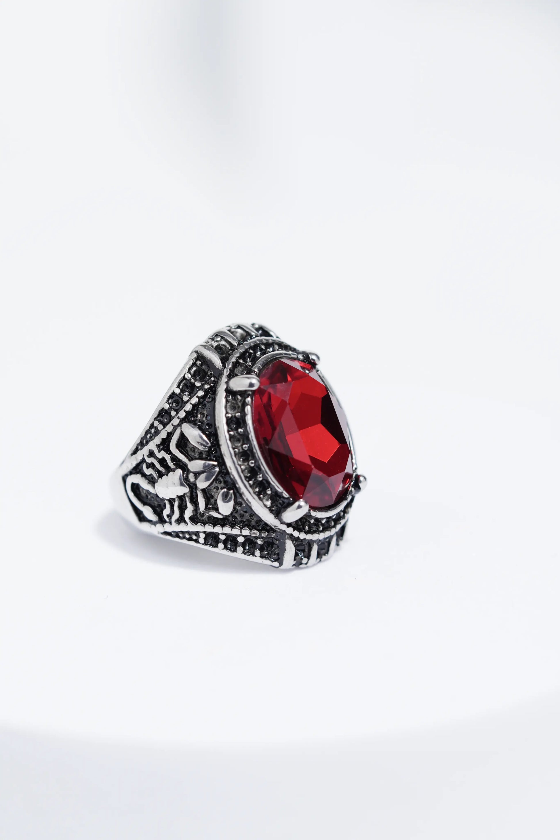 Red Cut Oval Stone In Sliver Color Stainless Steel Ring For Men. worldjewel.in men's ring