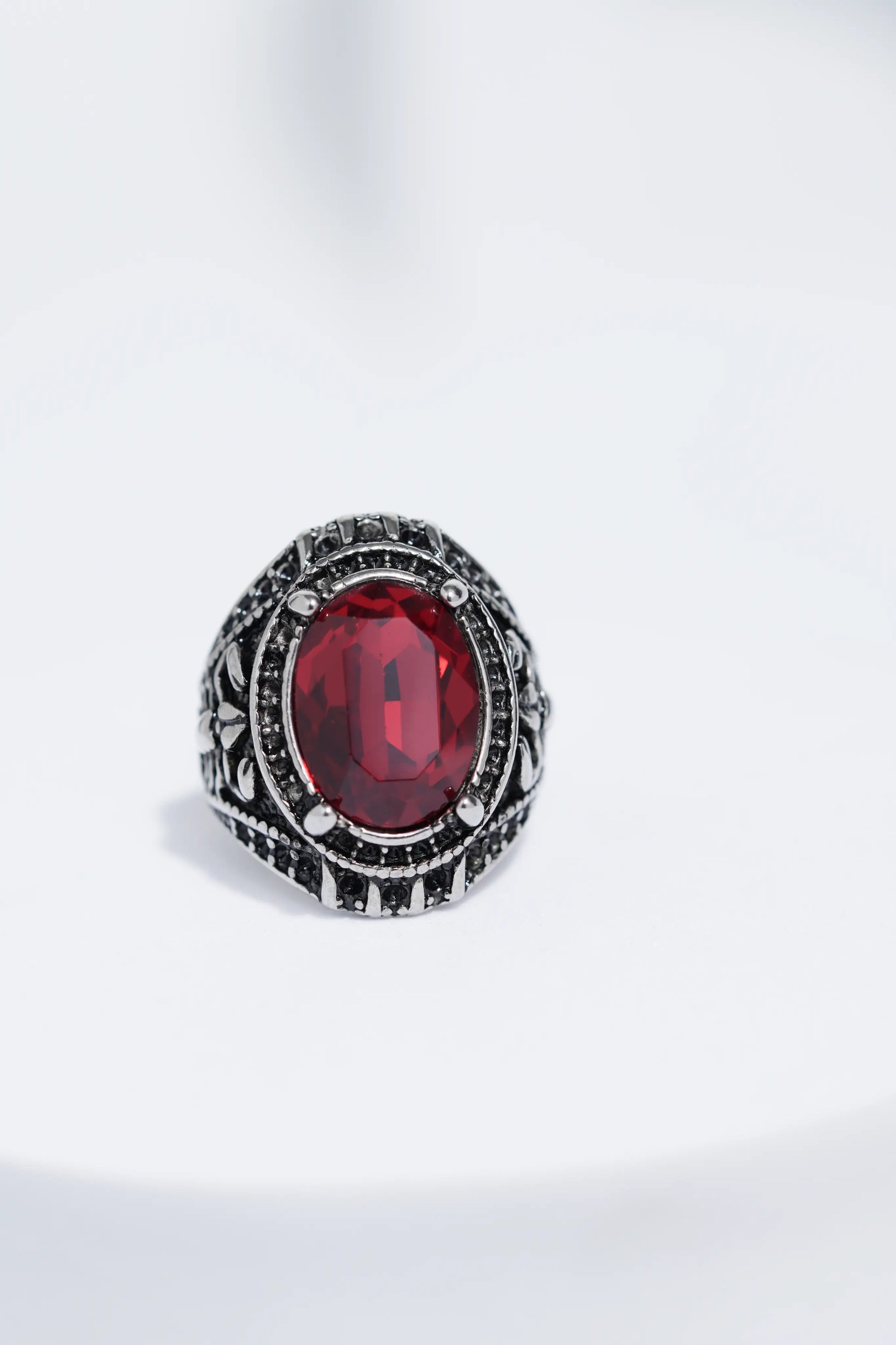 Red Cut Oval Stone In Sliver Color Stainless Steel Ring For Men. worldjewel.in men's ring