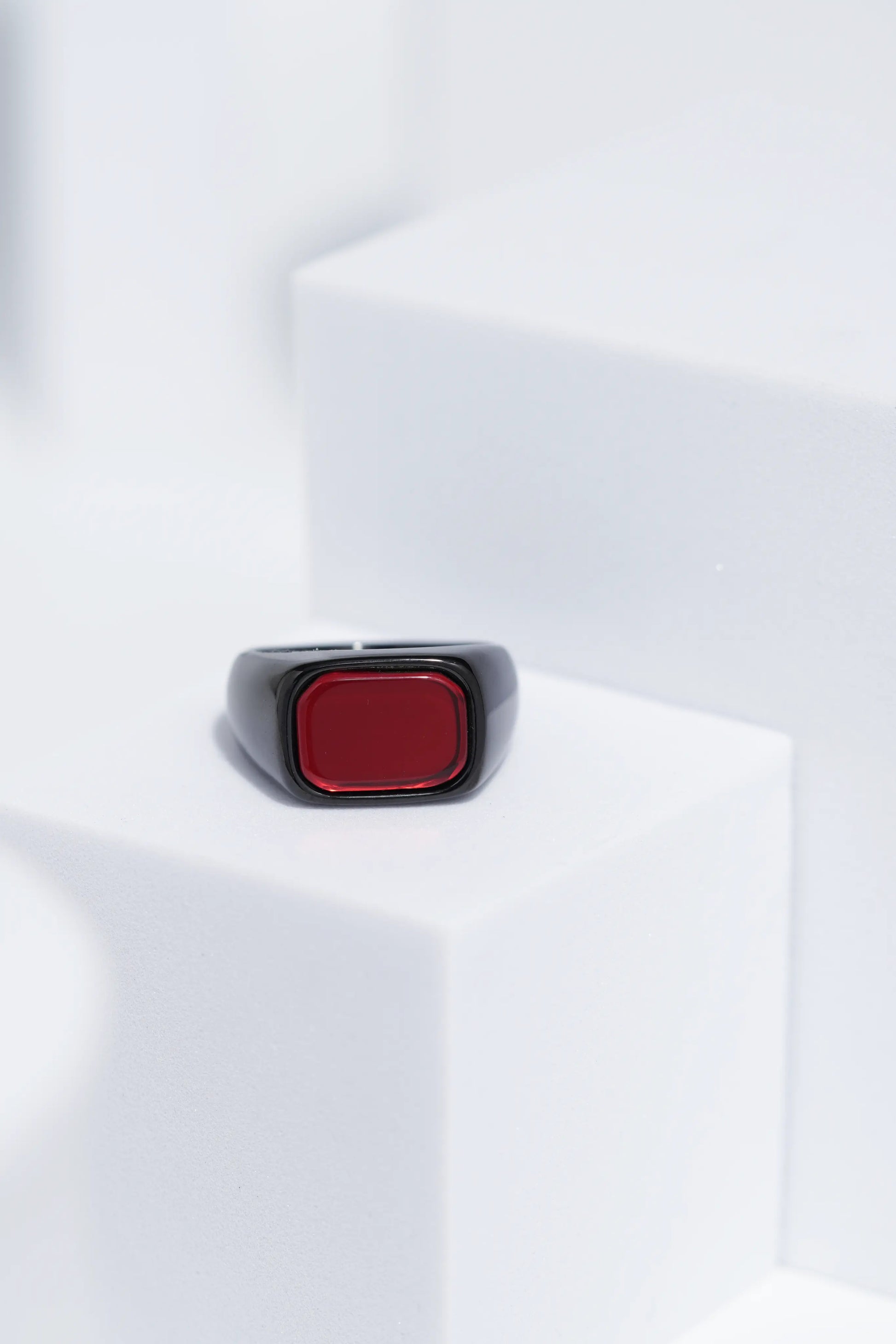 Red Stone Black Stainless Steel Ring For Men. worldjewel.in men's ring