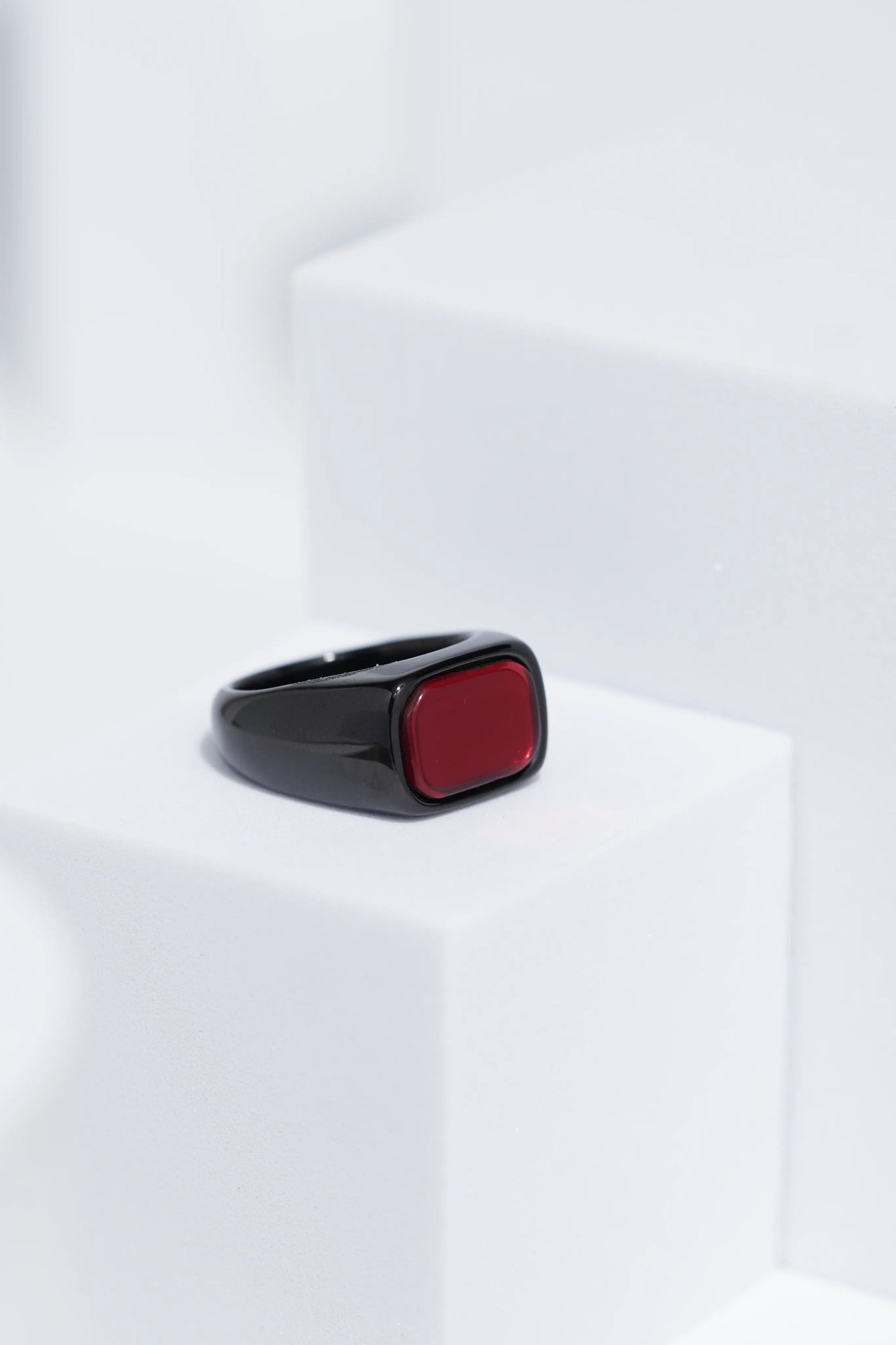 Red Stone Black Stainless Steel Ring For Men. worldjewel.in men's ring