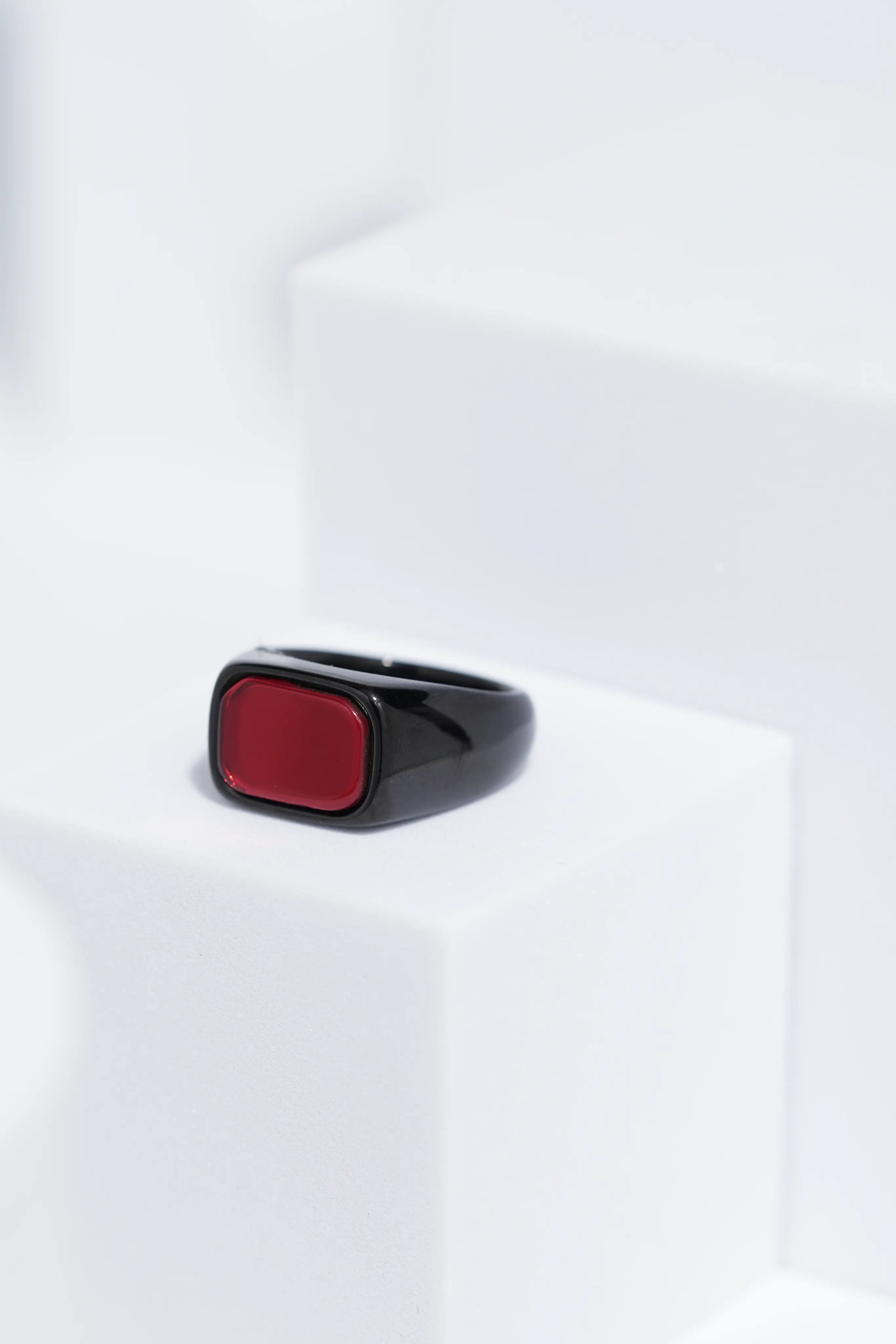 Red Stone Black Stainless Steel Ring For Men. worldjewel.in men's ring