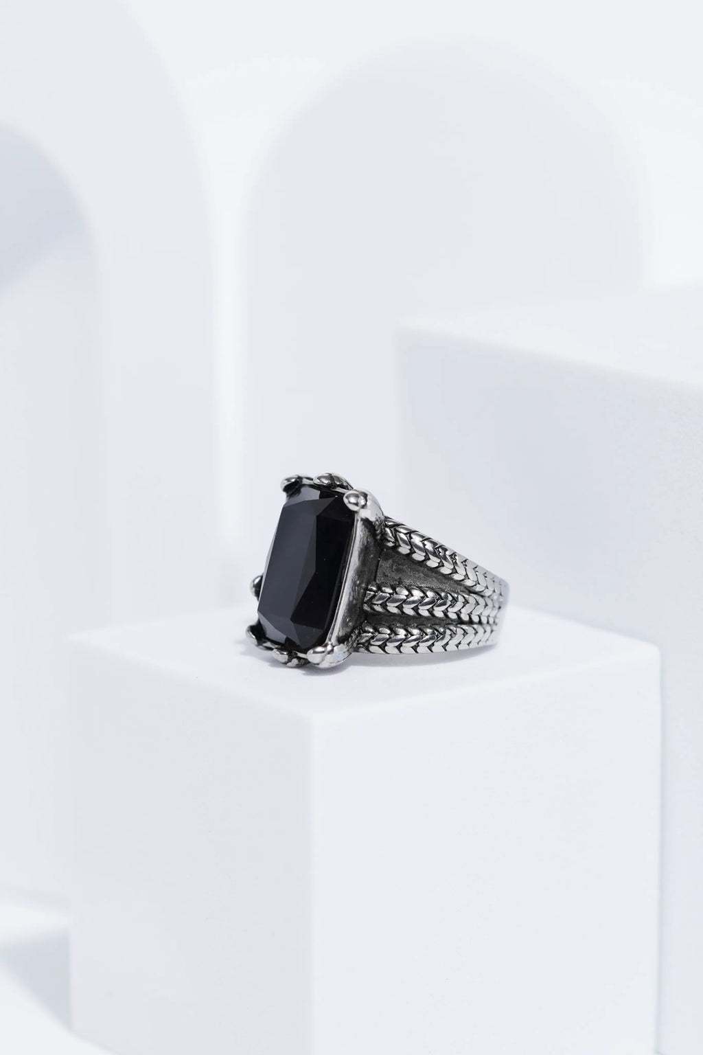 Silver Oxidized With Black StoneStainless Steel Ring For Men. worldjewel.in men's ring