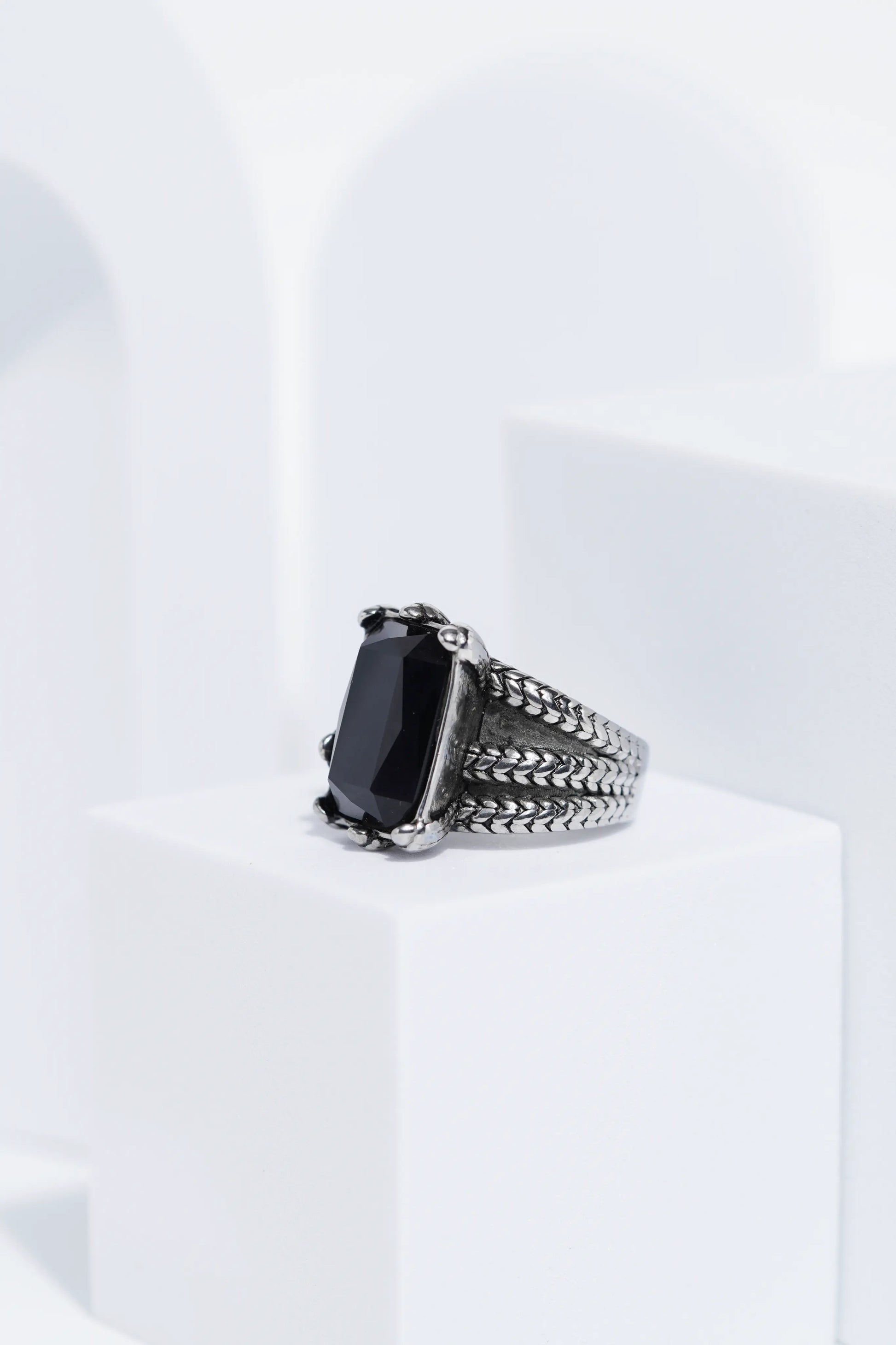Silver Oxidized With Black StoneStainless Steel Ring For Men. worldjewel.in men's ring
