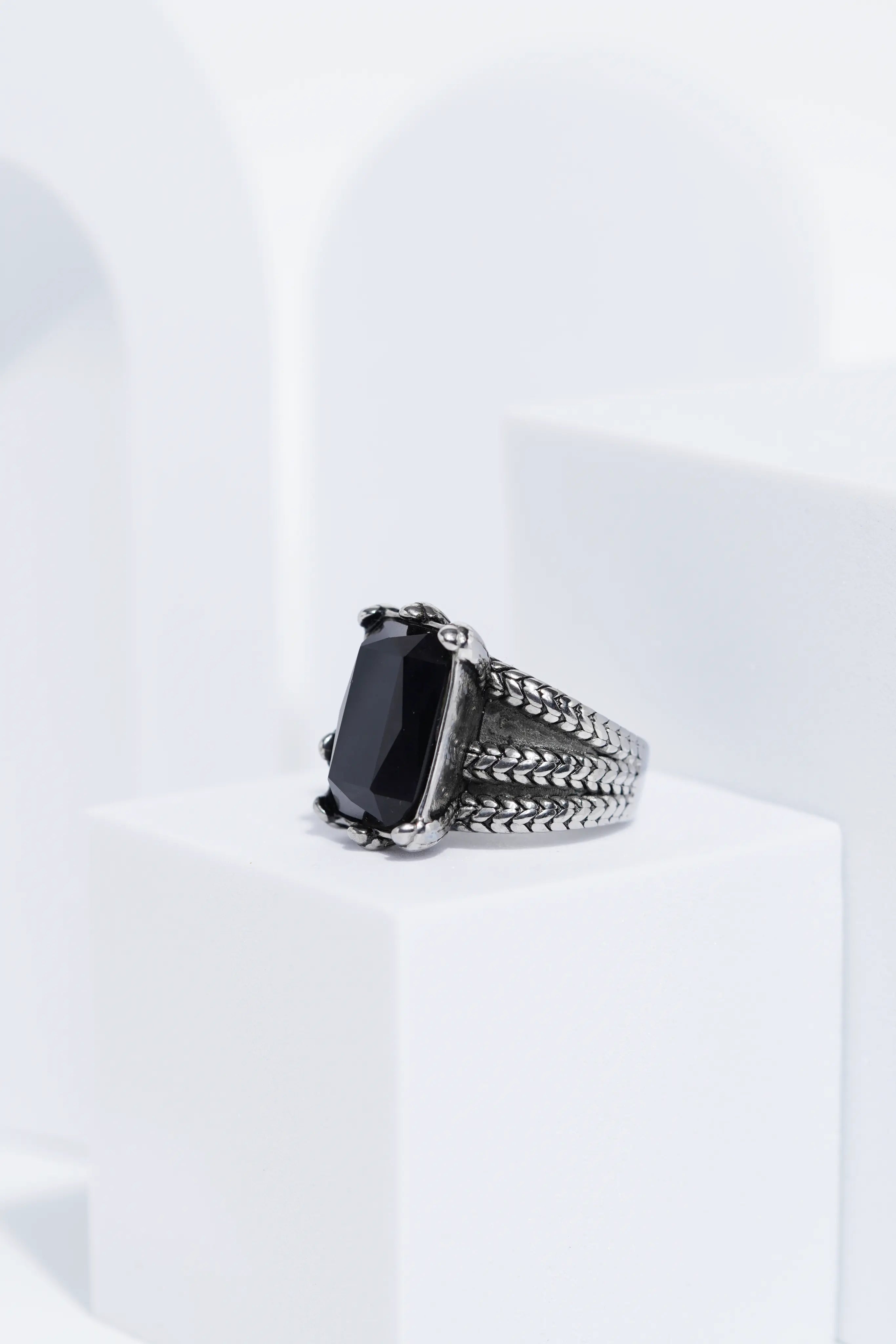 Silver Oxidized With Black StoneStainless Steel Ring For Men. worldjewel.in men's ring