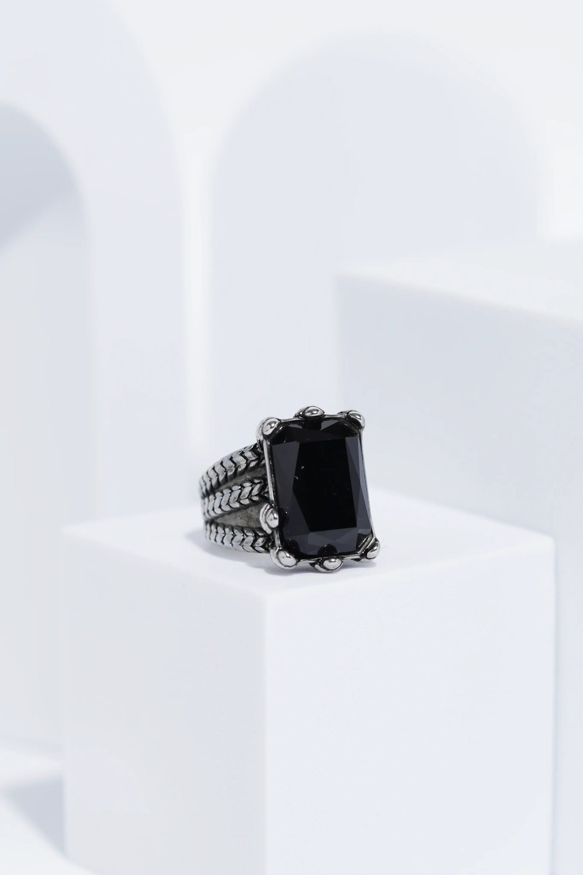 Silver Oxidized With Black StoneStainless Steel Ring For Men. worldjewel.in men's ring