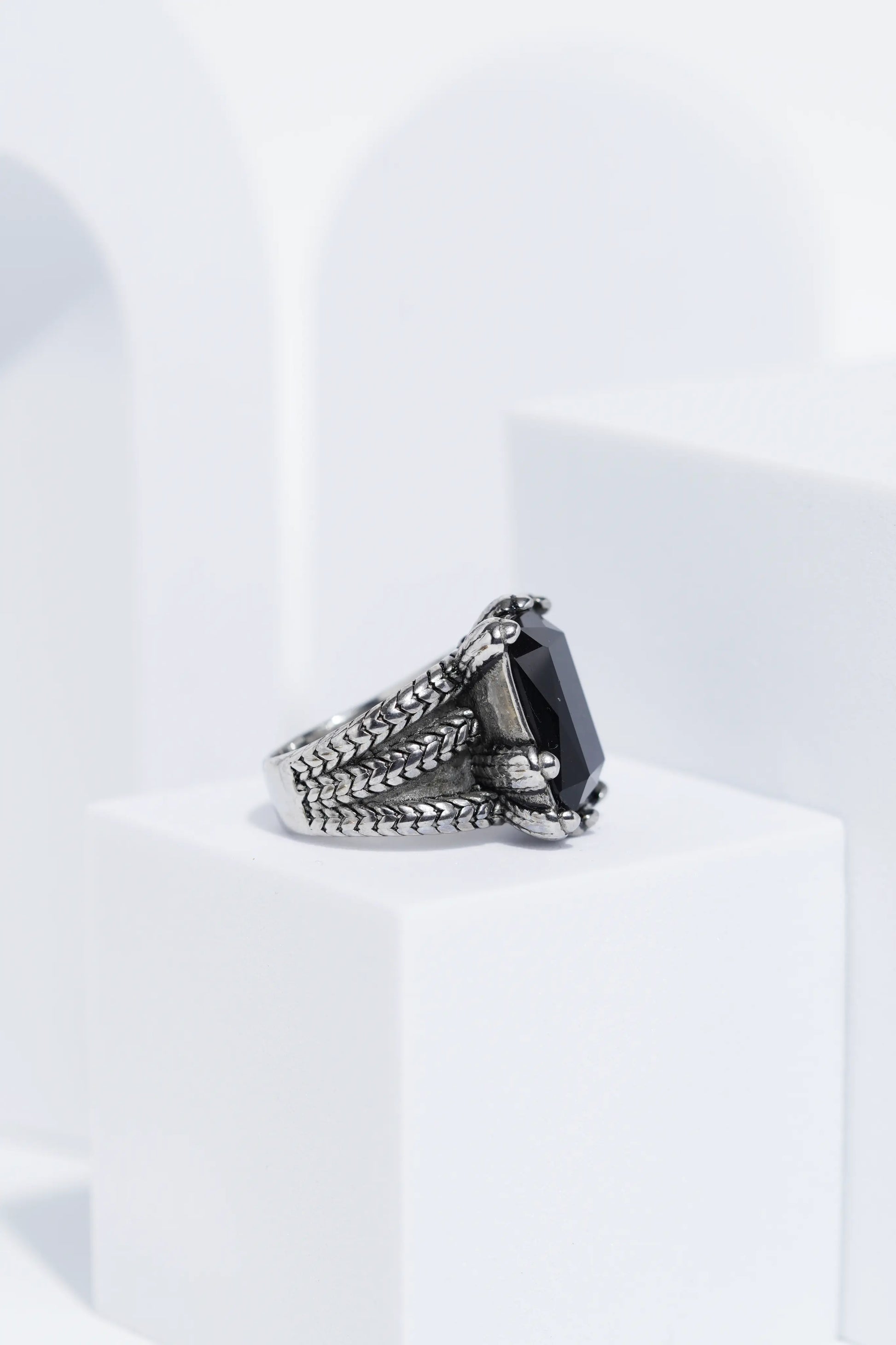 Silver Oxidized With Black StoneStainless Steel Ring For Men. worldjewel.in men's ring