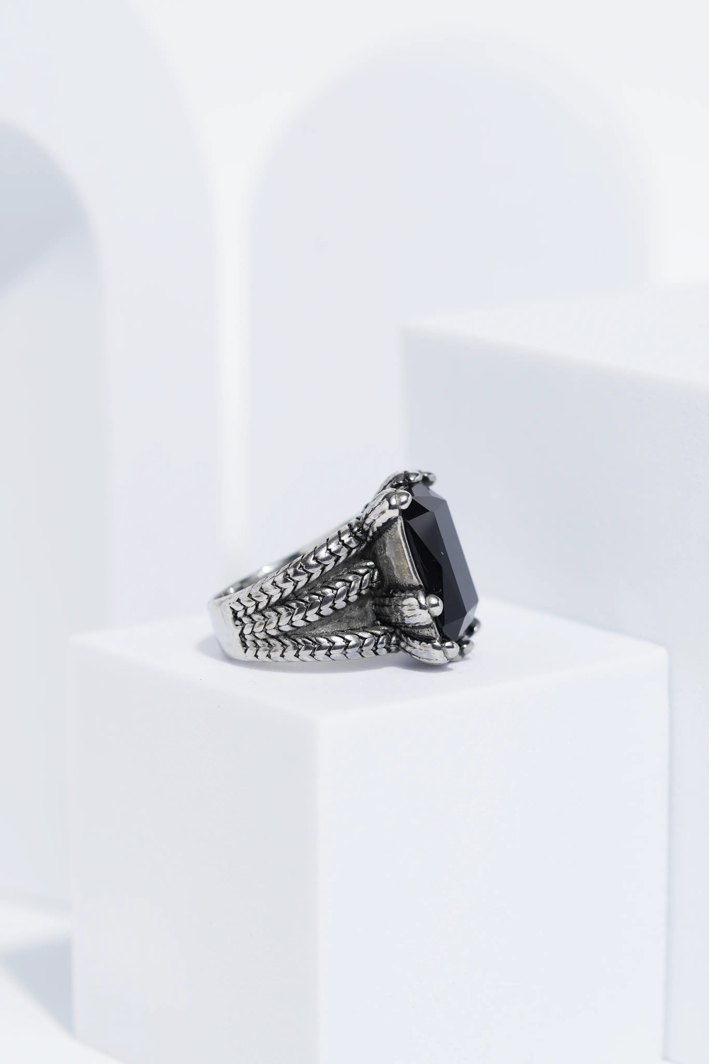 Silver Oxidized With Black StoneStainless Steel Ring For Men. worldjewel.in men's ring