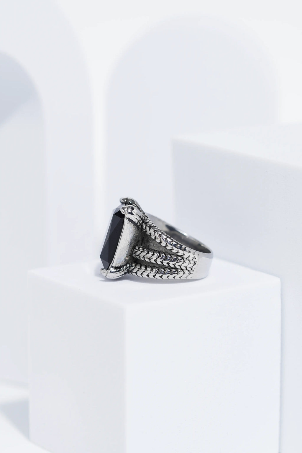 Silver Oxidized With Black StoneStainless Steel Ring For Men. worldjewel.in men's ring