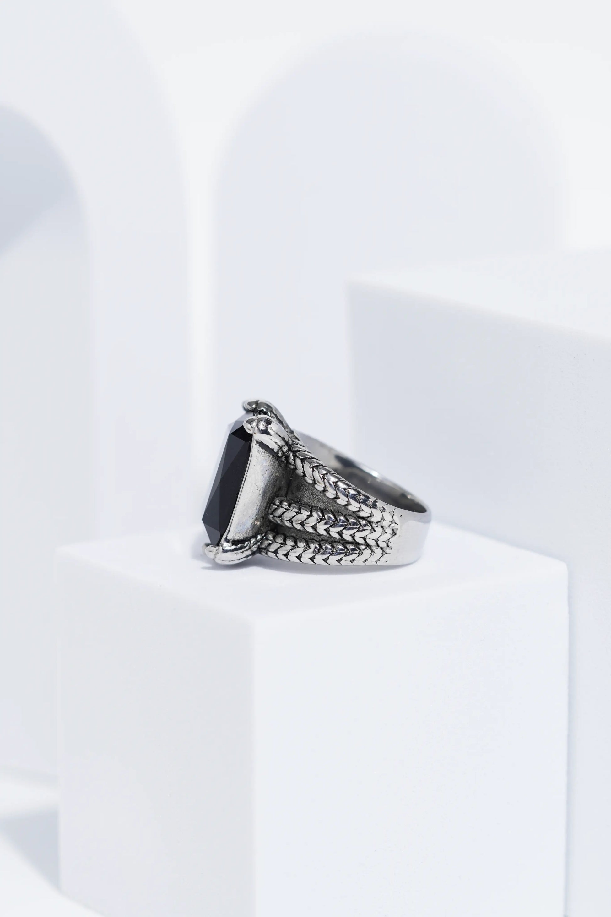 Silver Oxidized With Black StoneStainless Steel Ring For Men. worldjewel.in men's ring