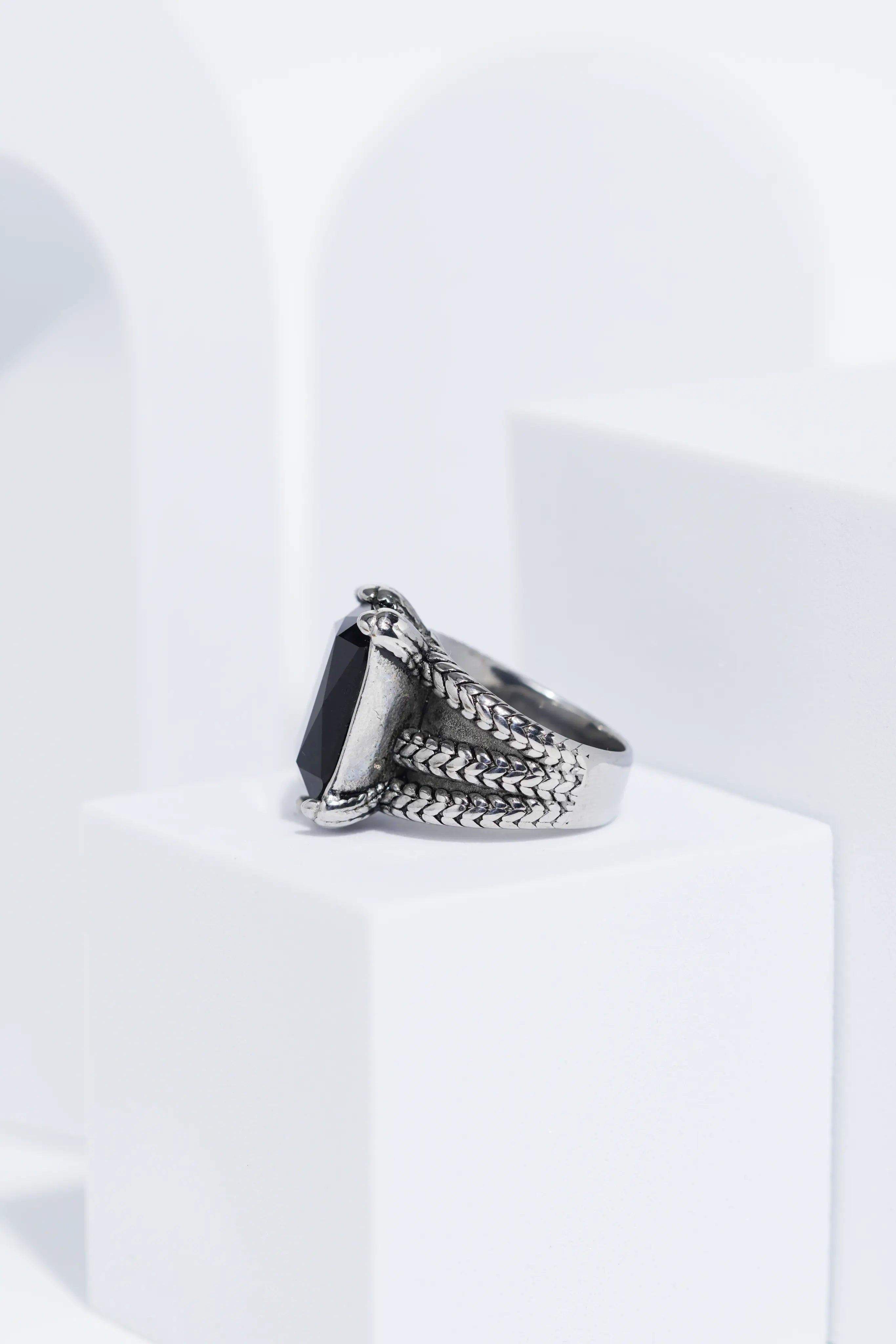 Silver Oxidized With Black StoneStainless Steel Ring For Men. worldjewel.in men's ring