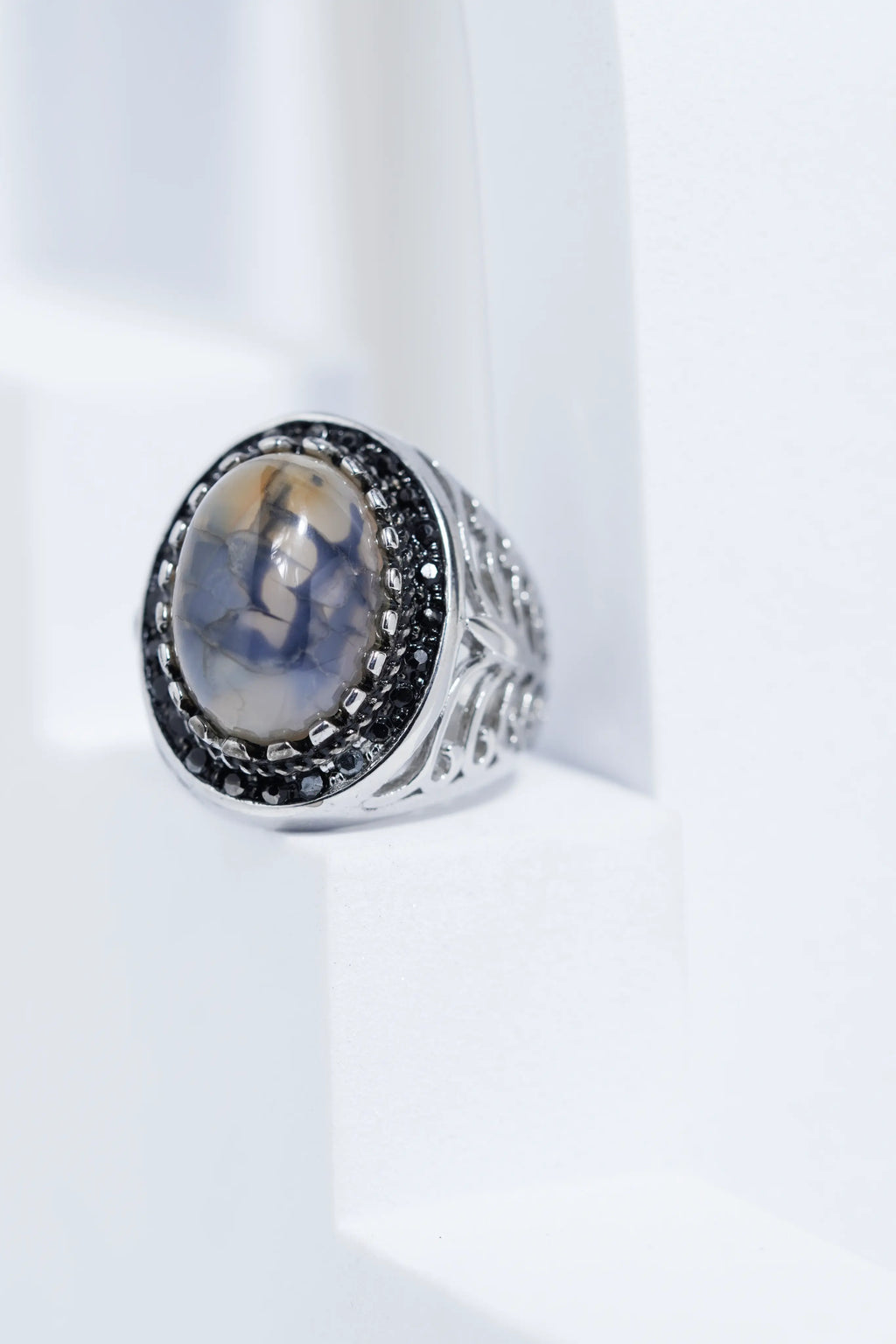 Sliver Oval Shape Stone Ring for Men worldjewel.in men's ring
