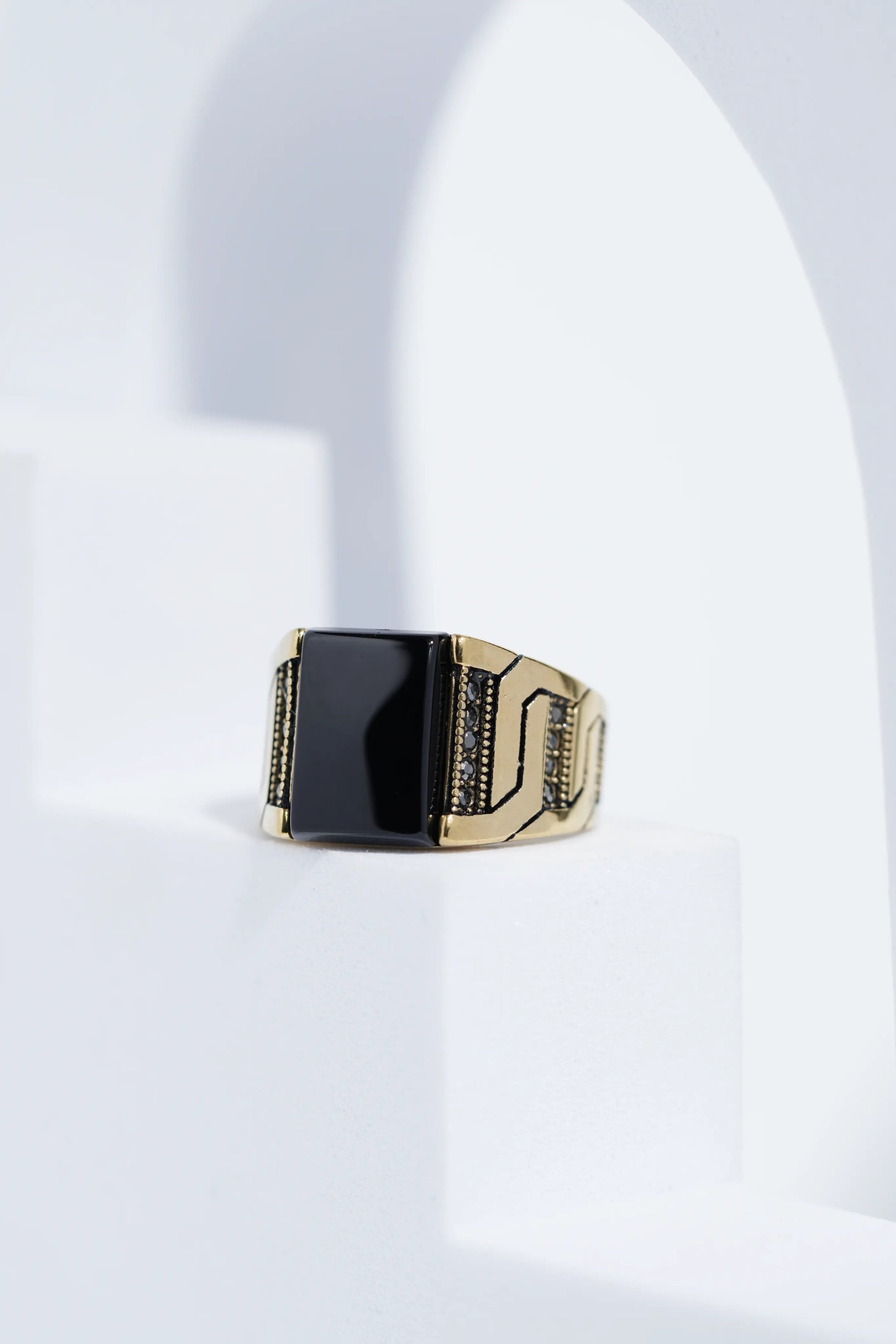 Two-Tone Golden & Black With Stone Ring For Men worldjewel.in men's ring