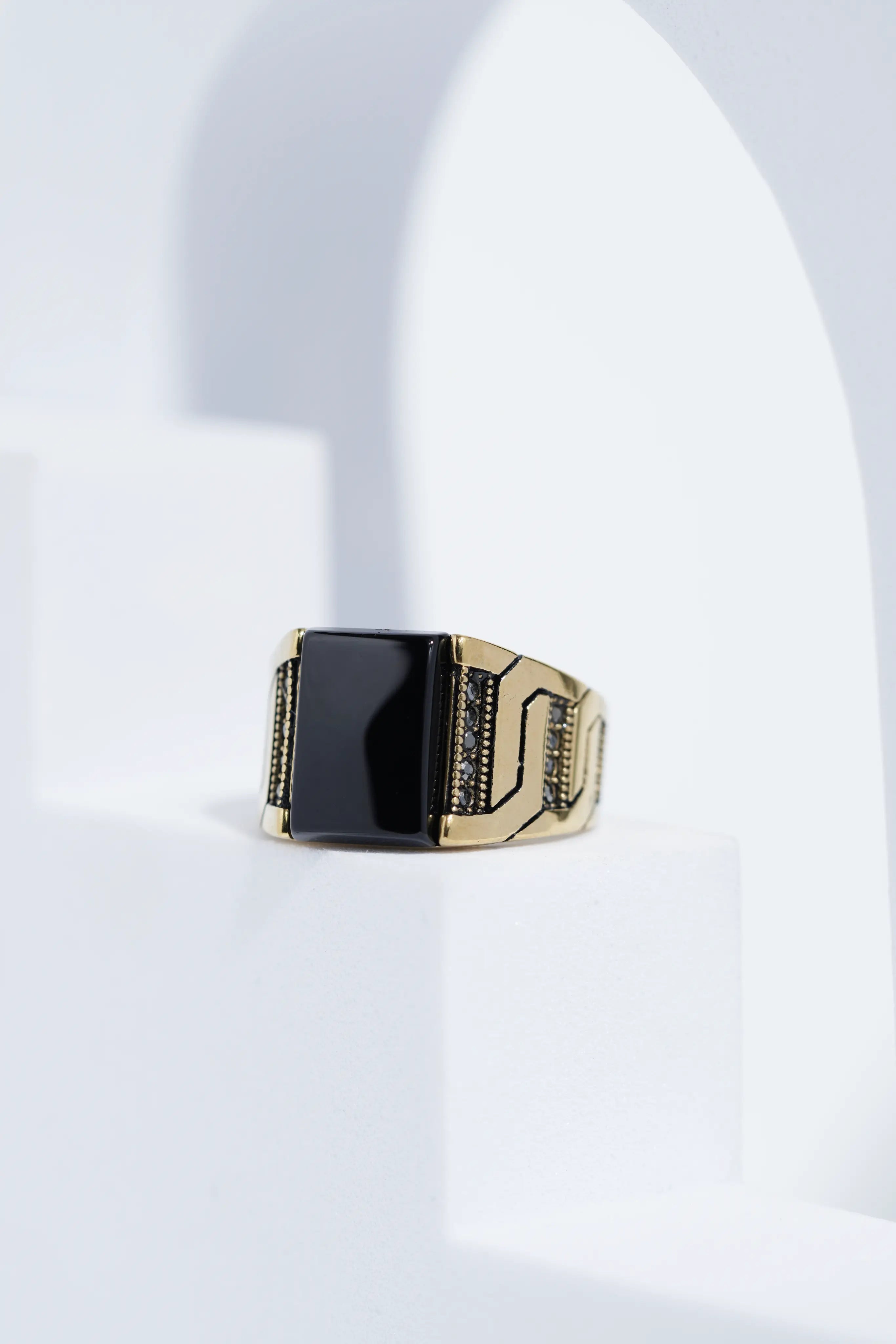 Two-Tone Golden & Black With Stone Ring For Men worldjewel.in men's ring