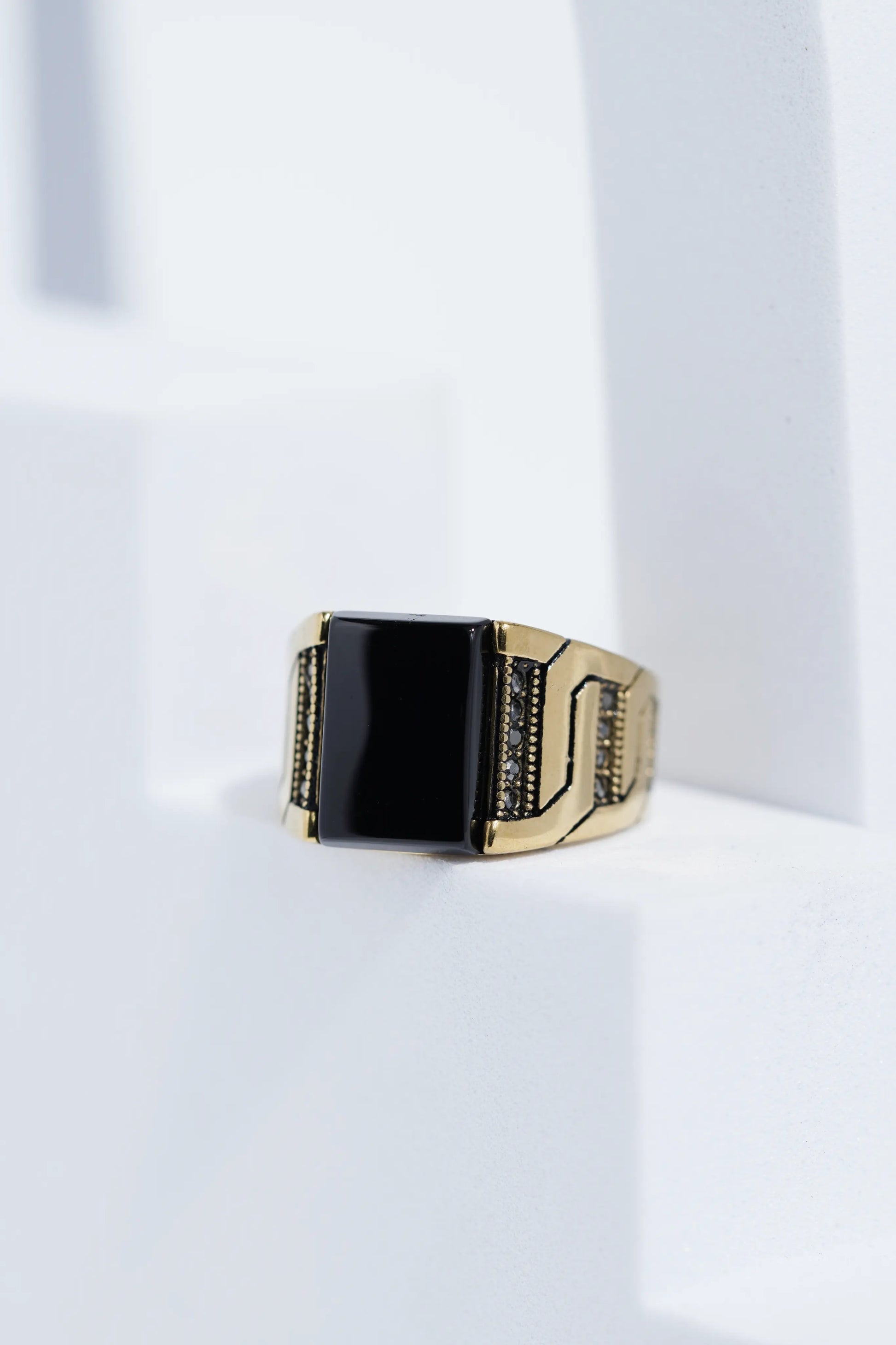 Two-Tone Golden & Black With Stone Ring For Men worldjewel.in men's ring