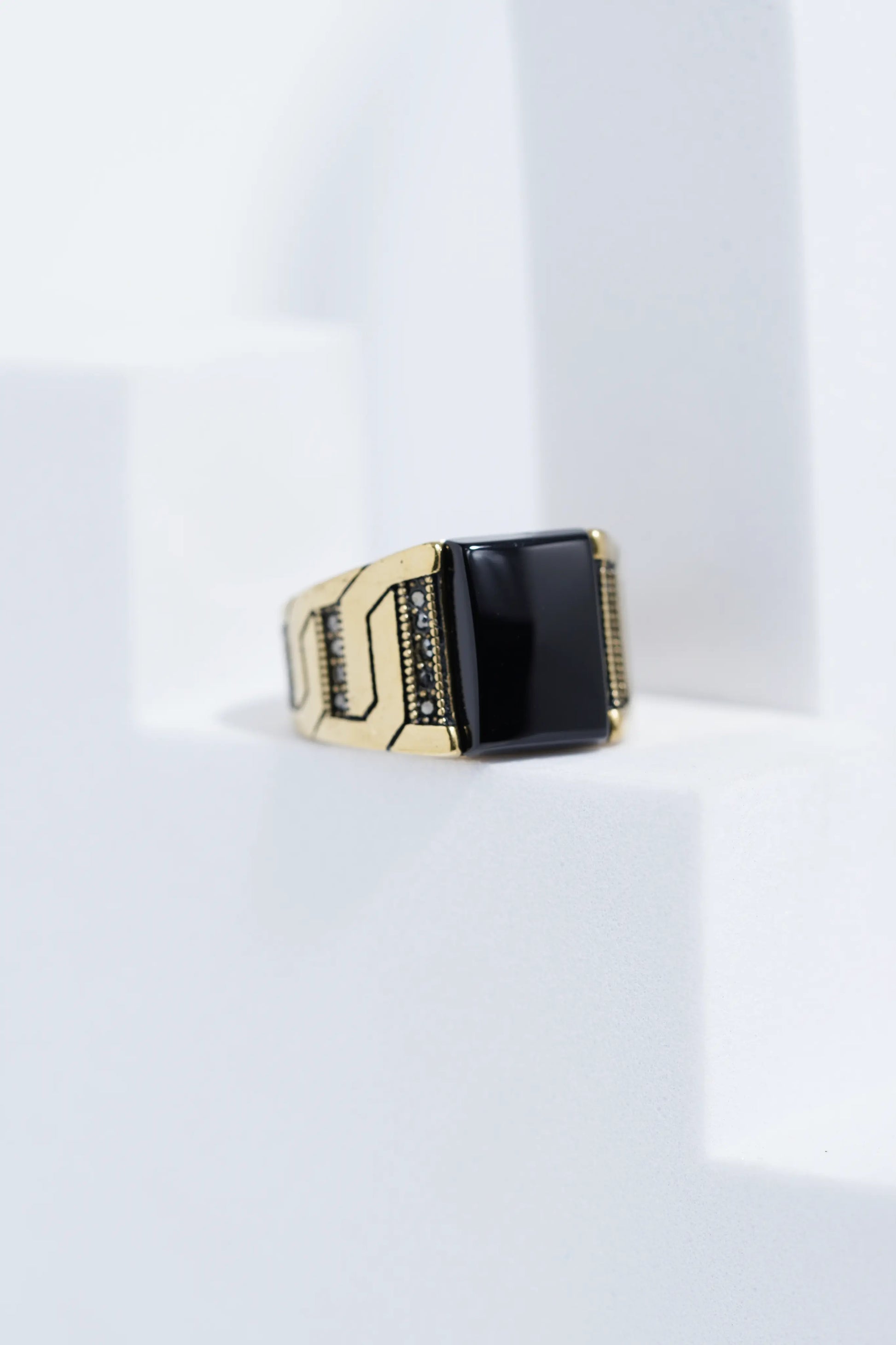 Two-Tone Golden & Black With Stone Ring For Men worldjewel.in men's ring