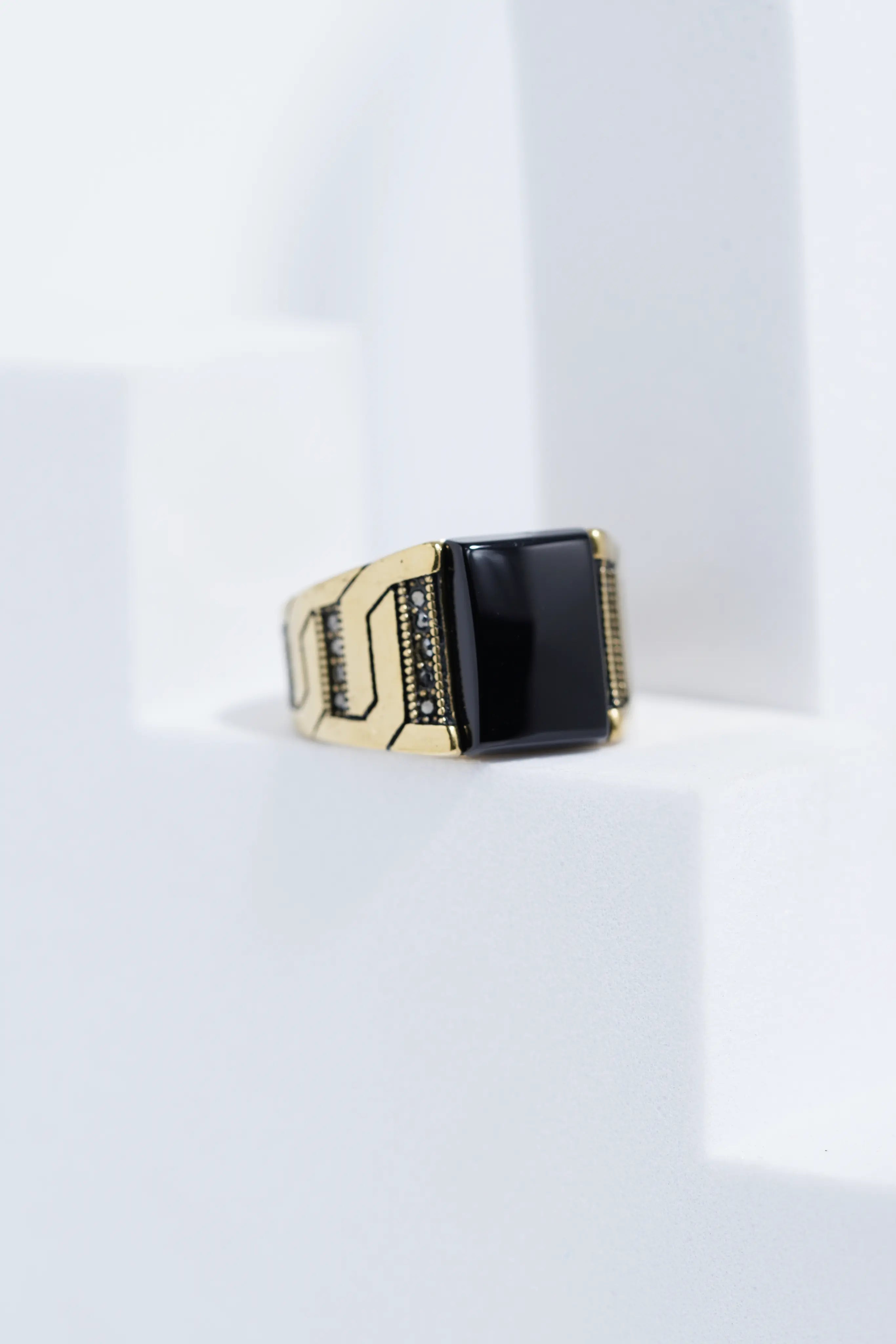 Two-Tone Golden & Black With Stone Ring For Men worldjewel.in men's ring