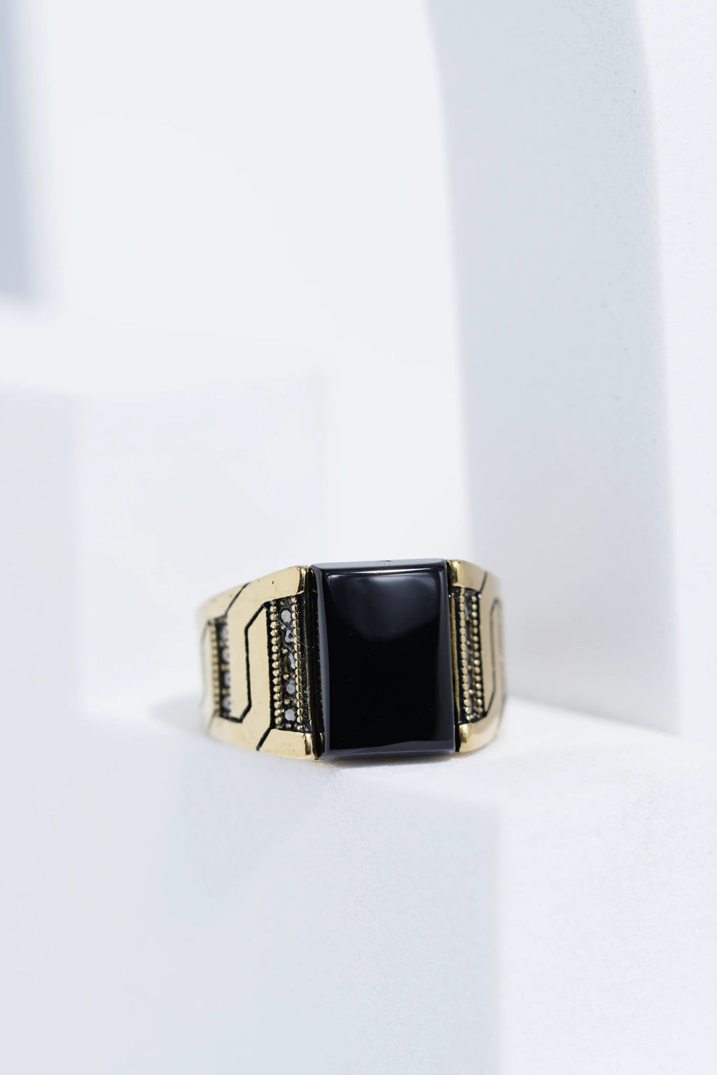 Two-Tone Golden & Black With Stone Ring For Men worldjewel.in men's ring