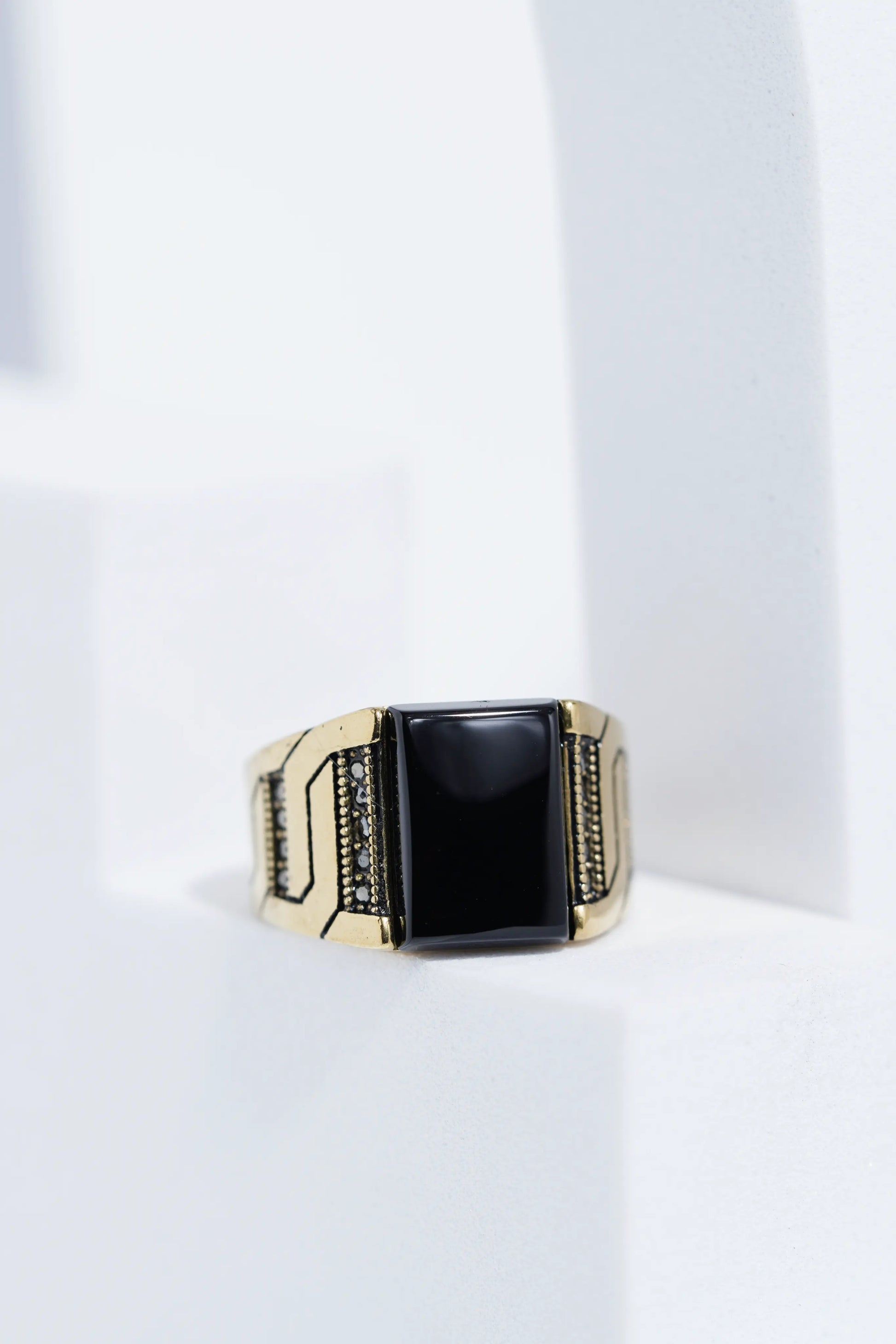 Two-Tone Golden & Black With Stone Ring For Men worldjewel.in men's ring