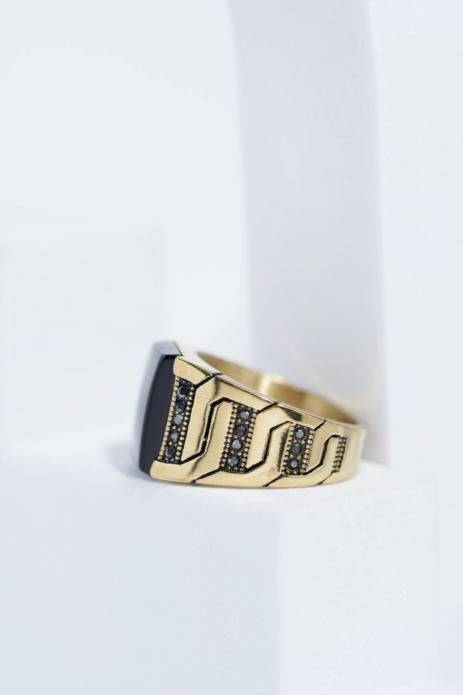 Two-Tone Golden & Black With Stone Ring For Men worldjewel.in men's ring