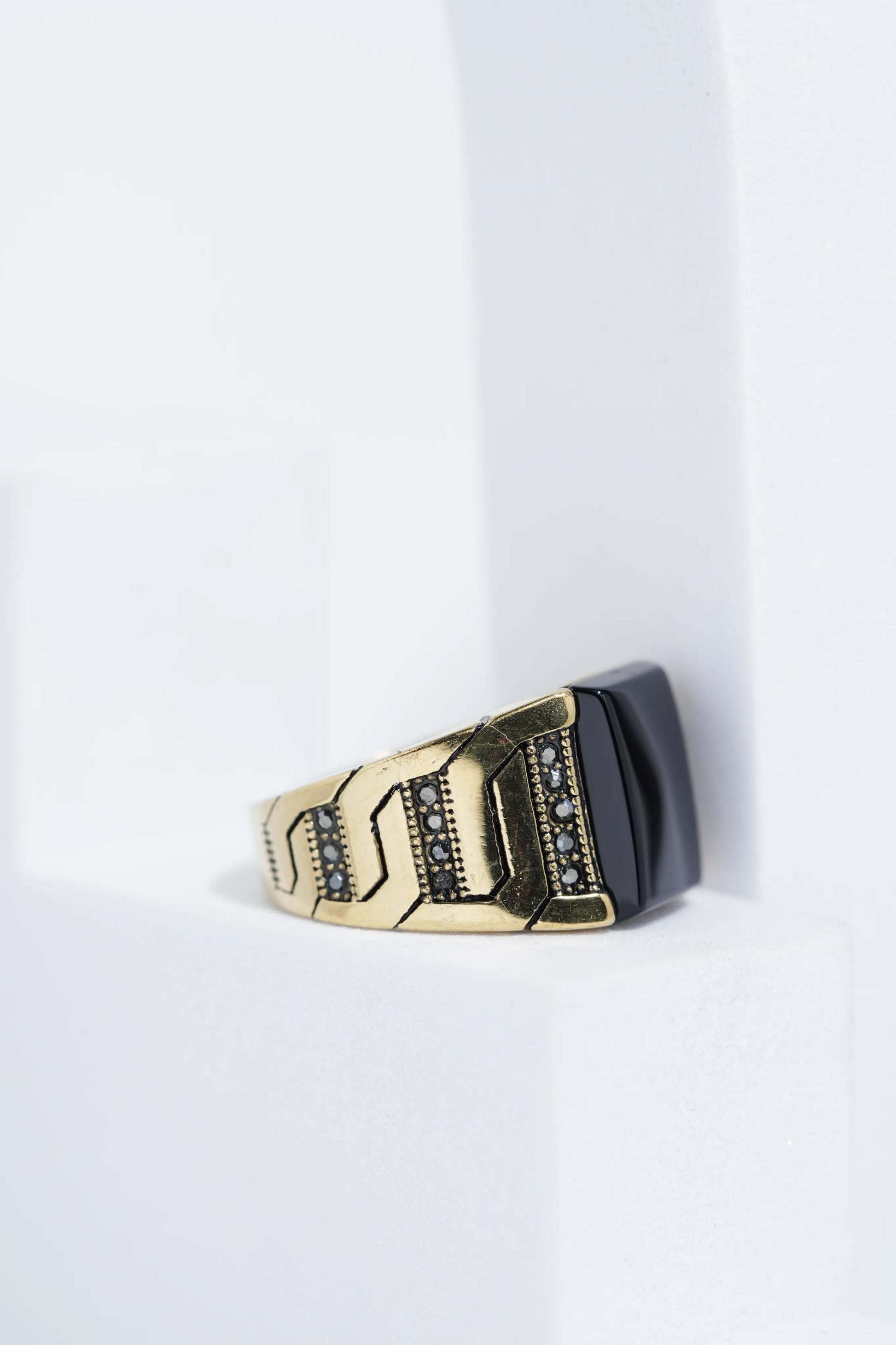 Two-Tone Golden & Black With Stone Ring For Men worldjewel.in men's ring