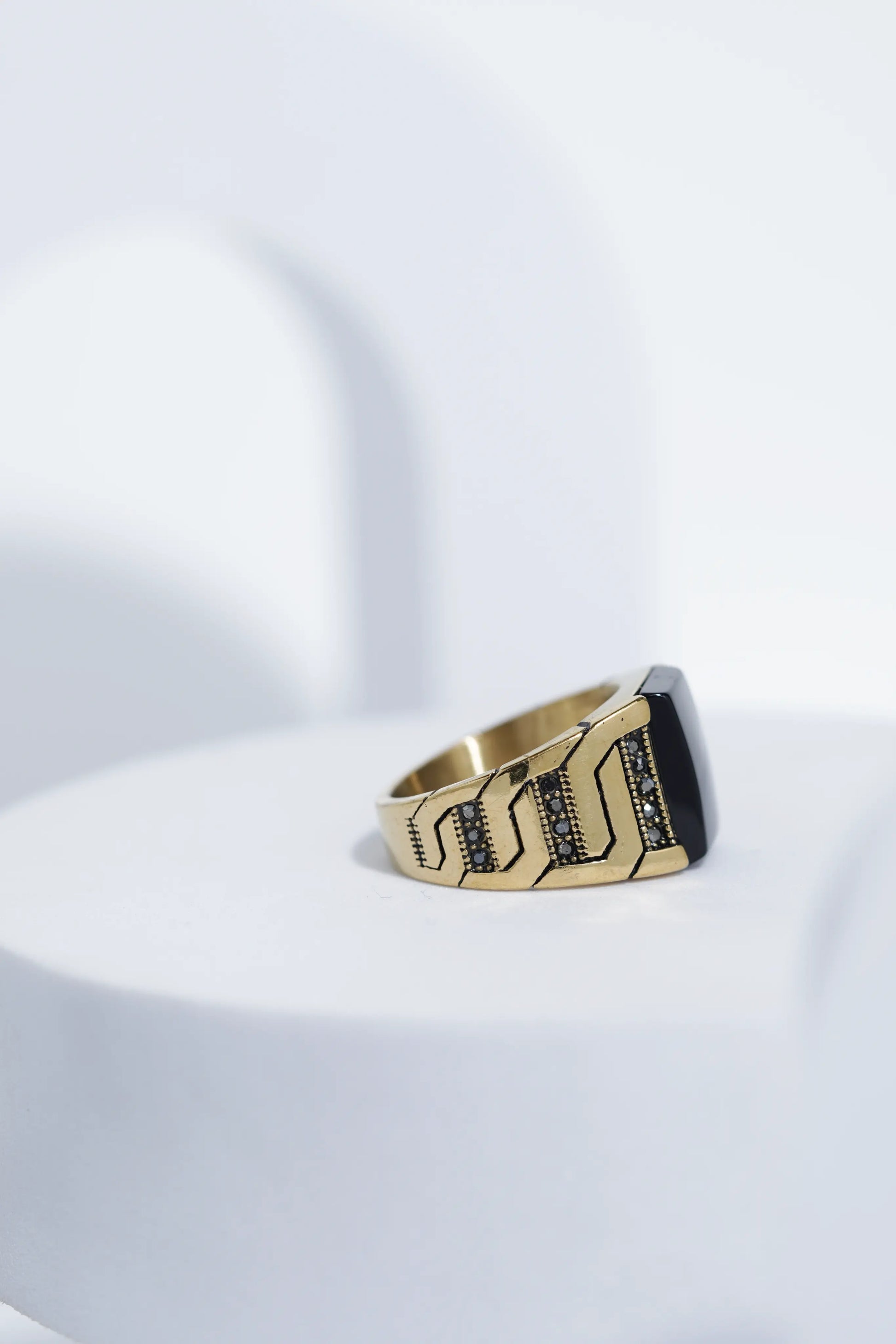 Two-Tone Golden & Black With Stone Ring For Men worldjewel.in men's ring