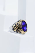 Two-Tone Oval Blue Stone Ring For Men worldjewel.in men's ring
