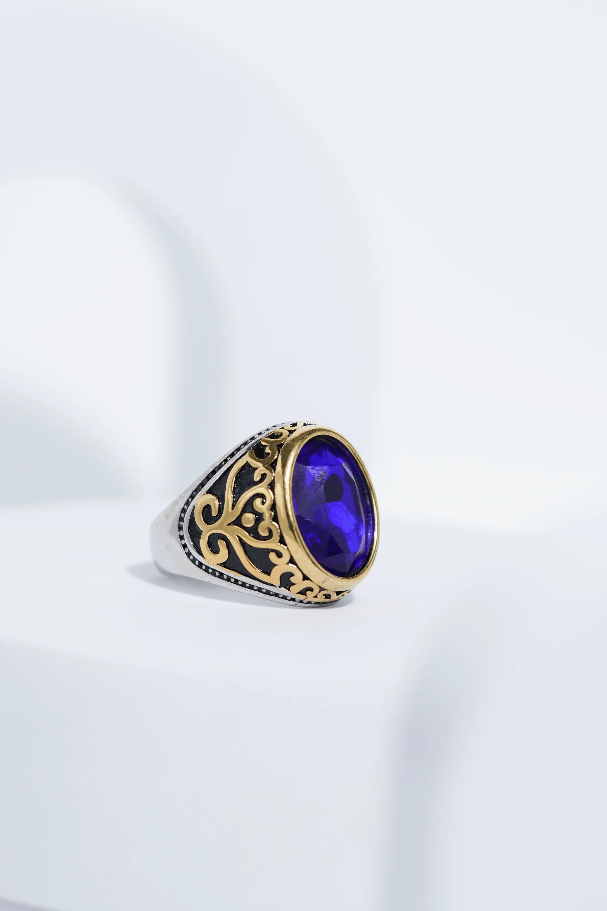 Two-Tone Oval Blue Stone Ring For Men worldjewel.in men's ring