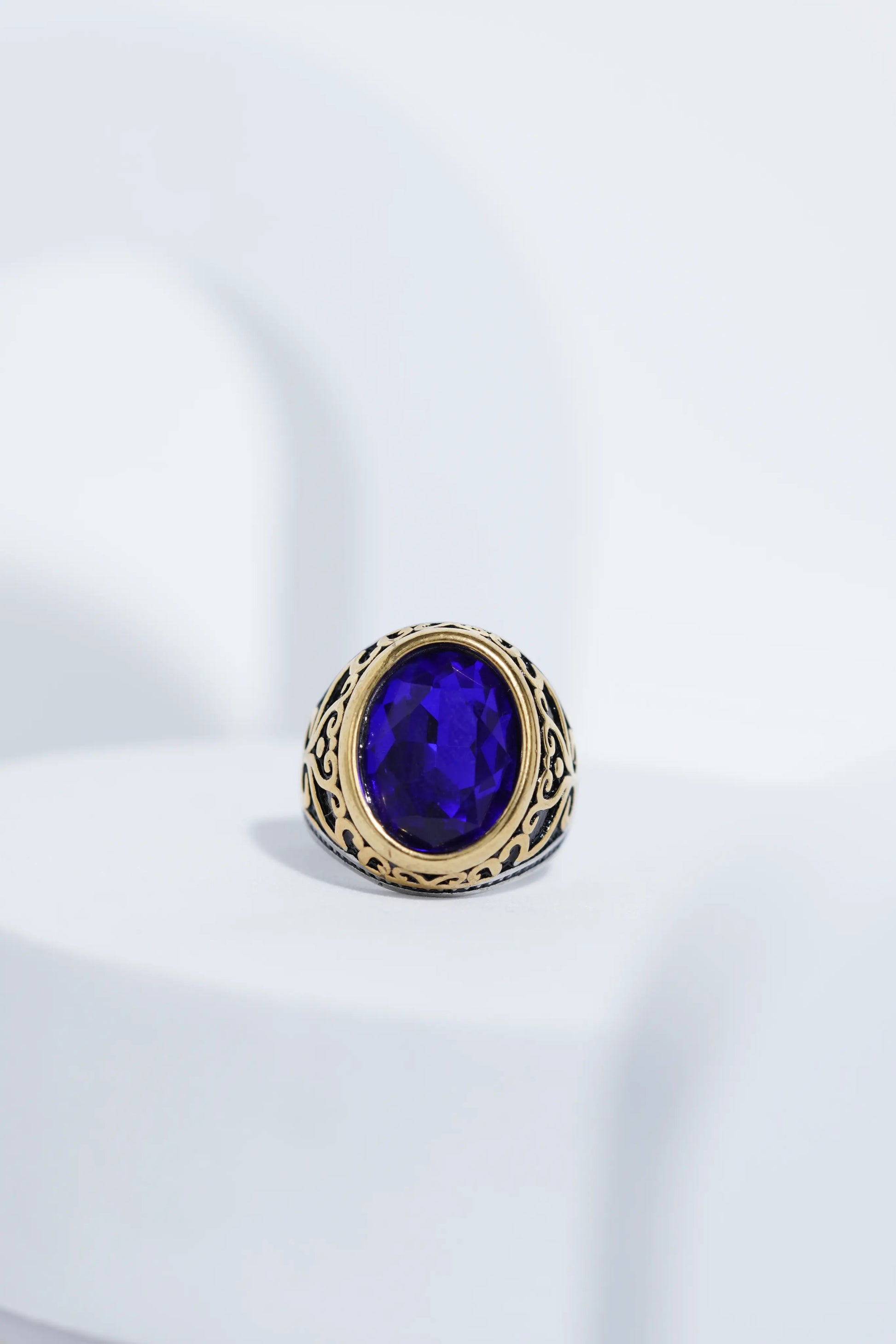 Two-Tone Oval Blue Stone Ring For Men worldjewel.in men's ring