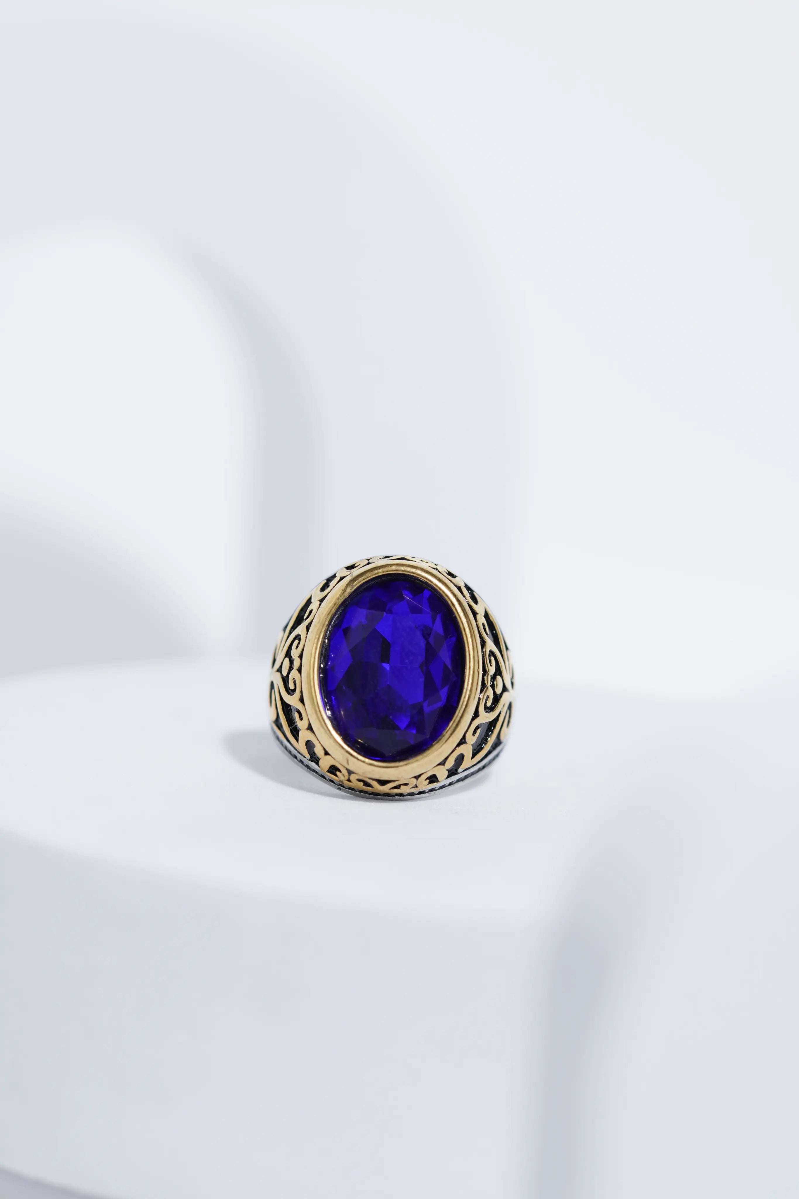 Two-Tone Oval Blue Stone Ring For Men worldjewel.in men's ring