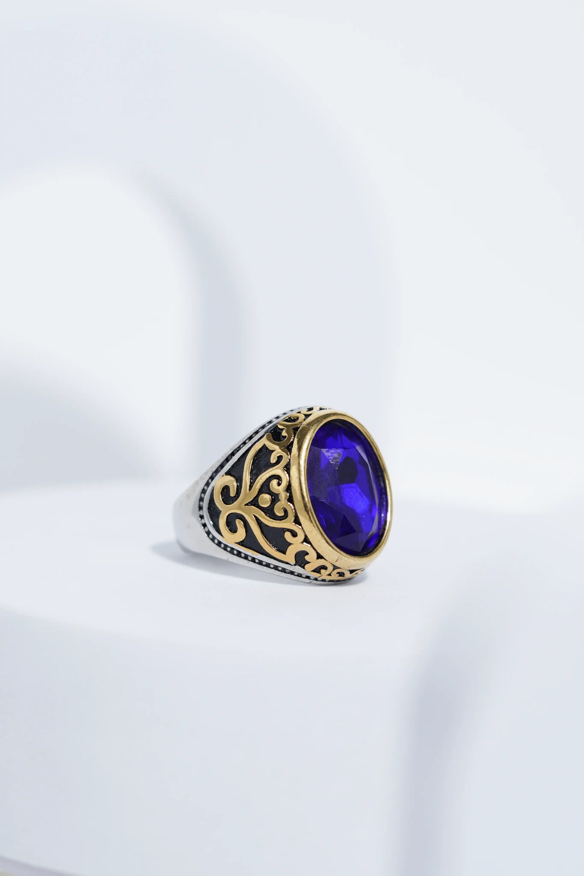 Two-Tone Oval Blue Stone Ring For Men worldjewel.in men's ring