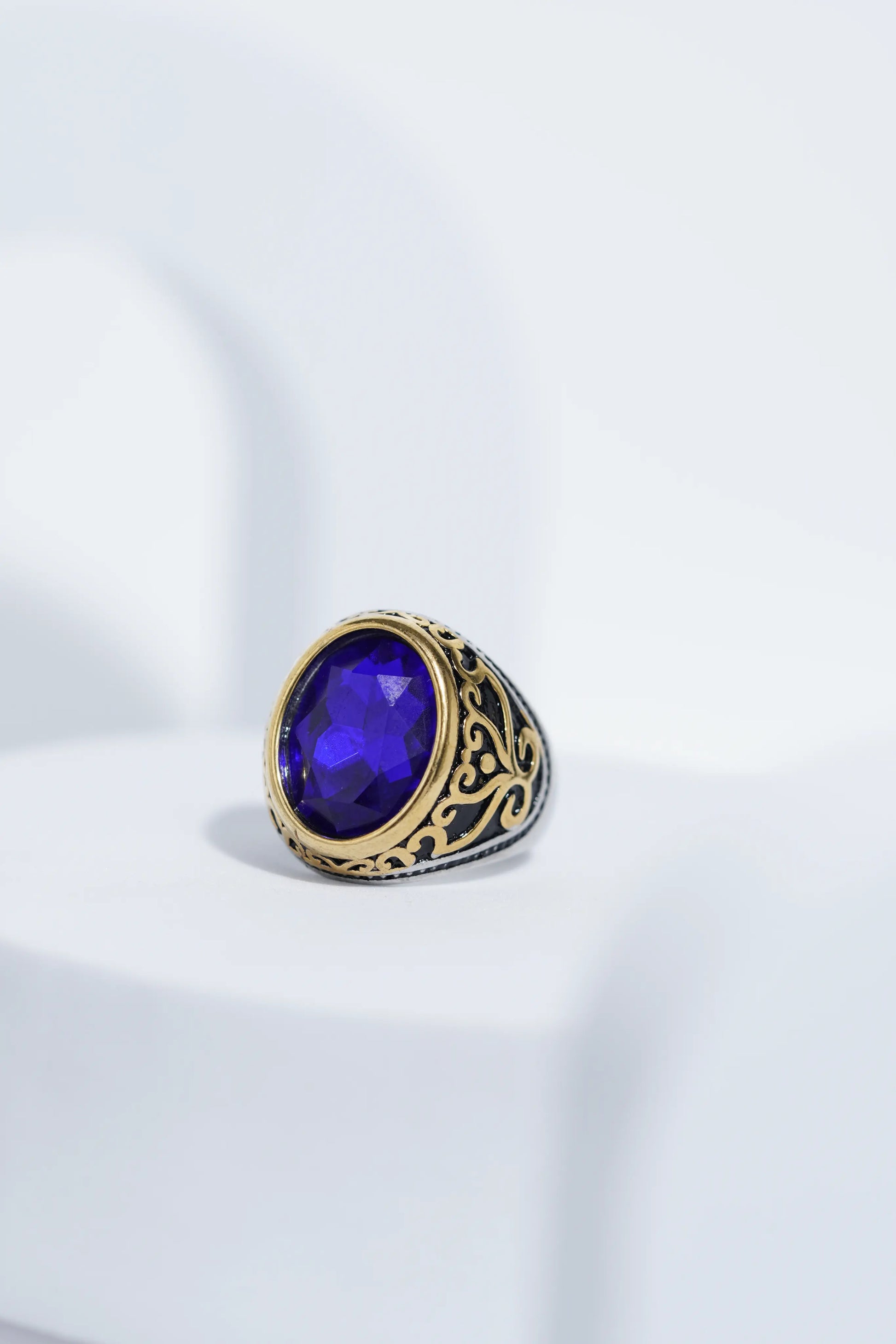 Two-Tone Oval Blue Stone Ring For Men worldjewel.in men's ring