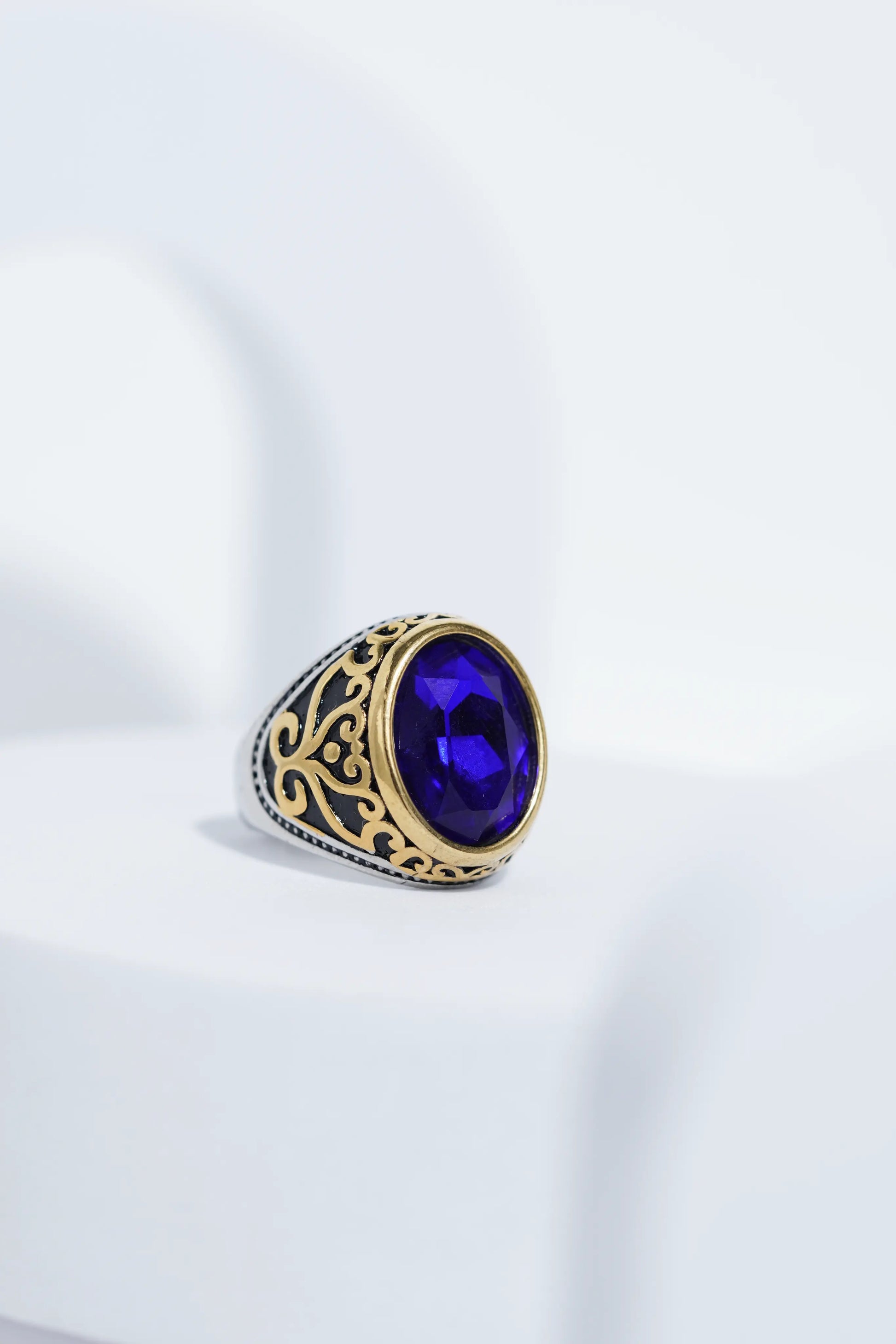 Two-Tone Oval Blue Stone Ring For Men worldjewel.in men's ring