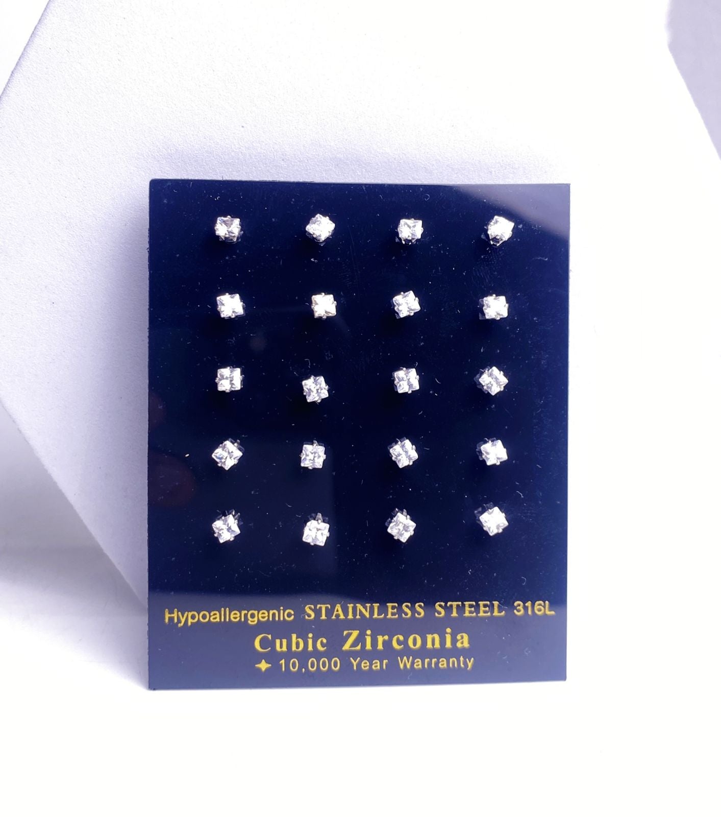11: MINI Square Cuban Zircon Diamound Studs UNISEX Set of 20pcs. (3 MM)