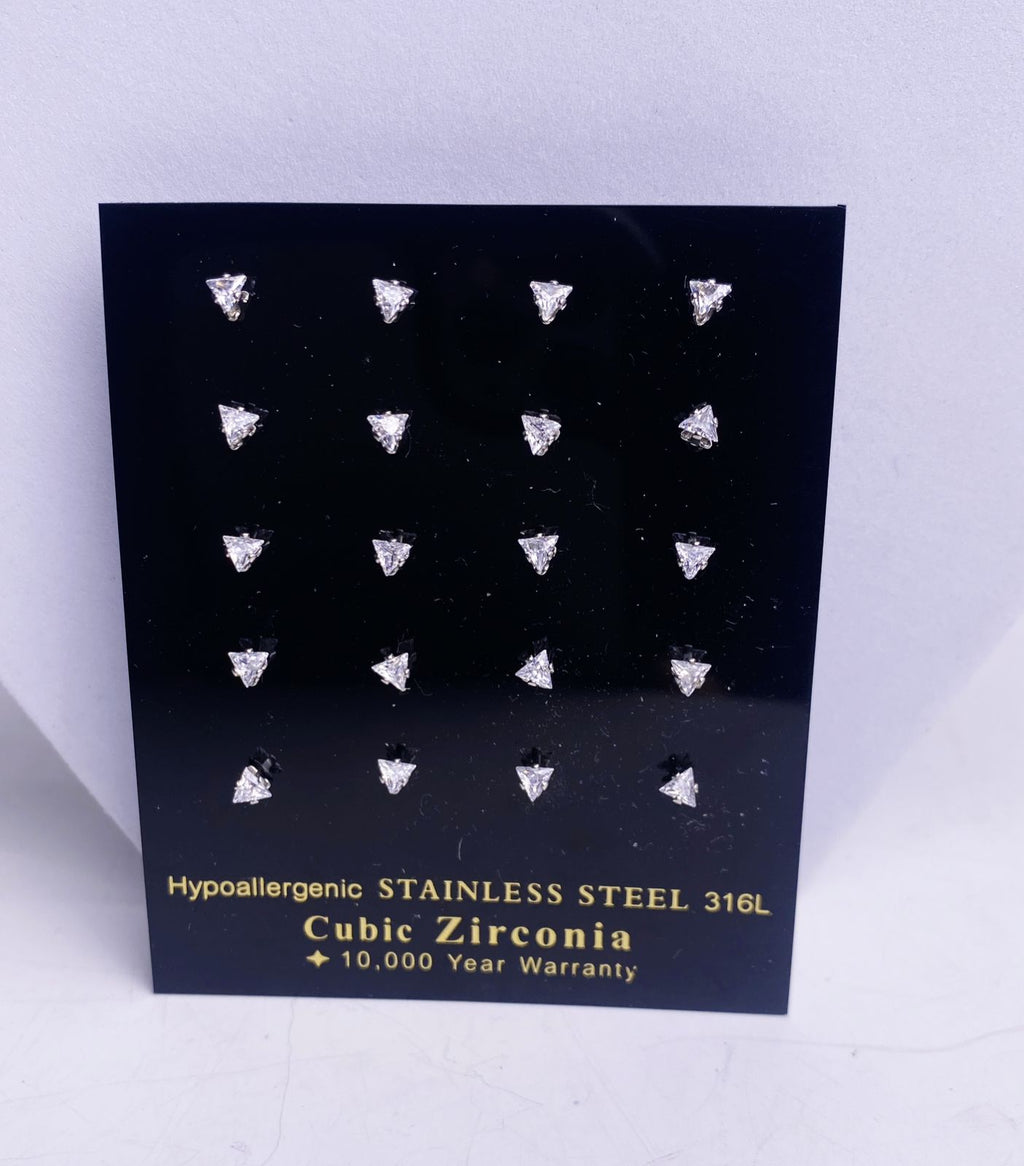 5: Mini Tri Cuban Zircon Diamound Studs UNISEX Set of 20pcs. (3 MM)