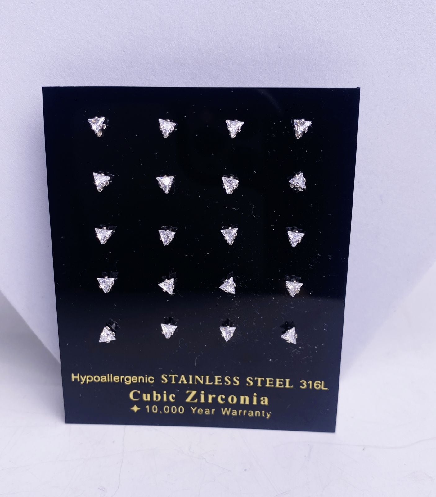 12: Mid Bold Tri Cuban Zircon Diamound Studs UNISEX Set of 20pcs. (5 MM)
