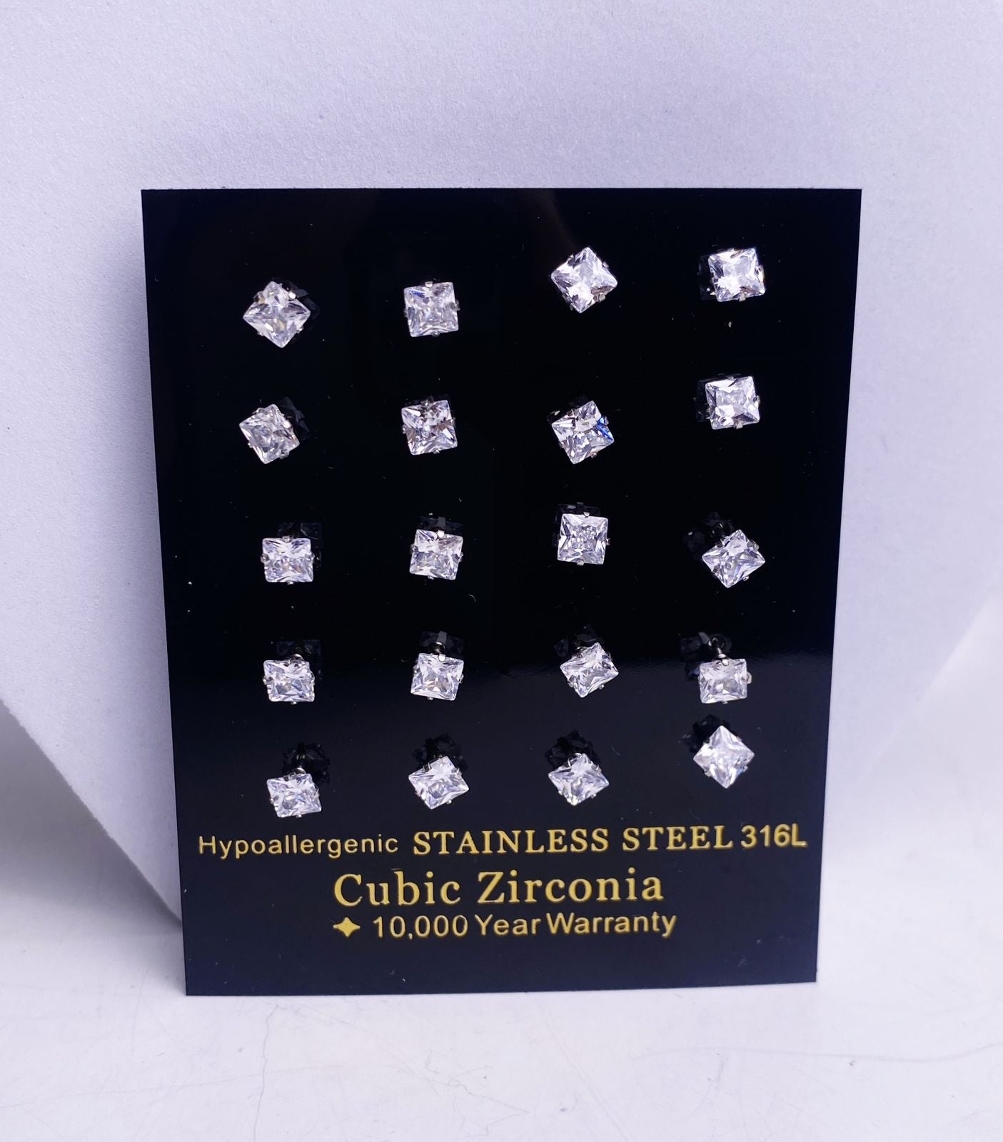 6: Fit Square Cuban Zircon Diamound Studs UNISEX Set of 20pcs. (4 MM)