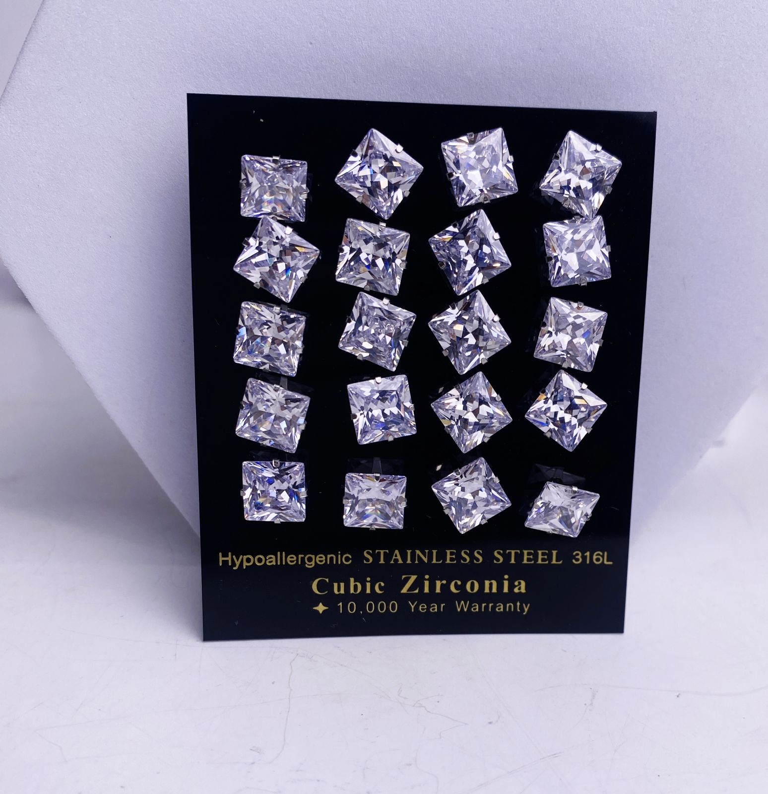 8: Bold Square Cuban Zircon Diamound Studs UNISEX Set of 20pcs. (8 MM)
