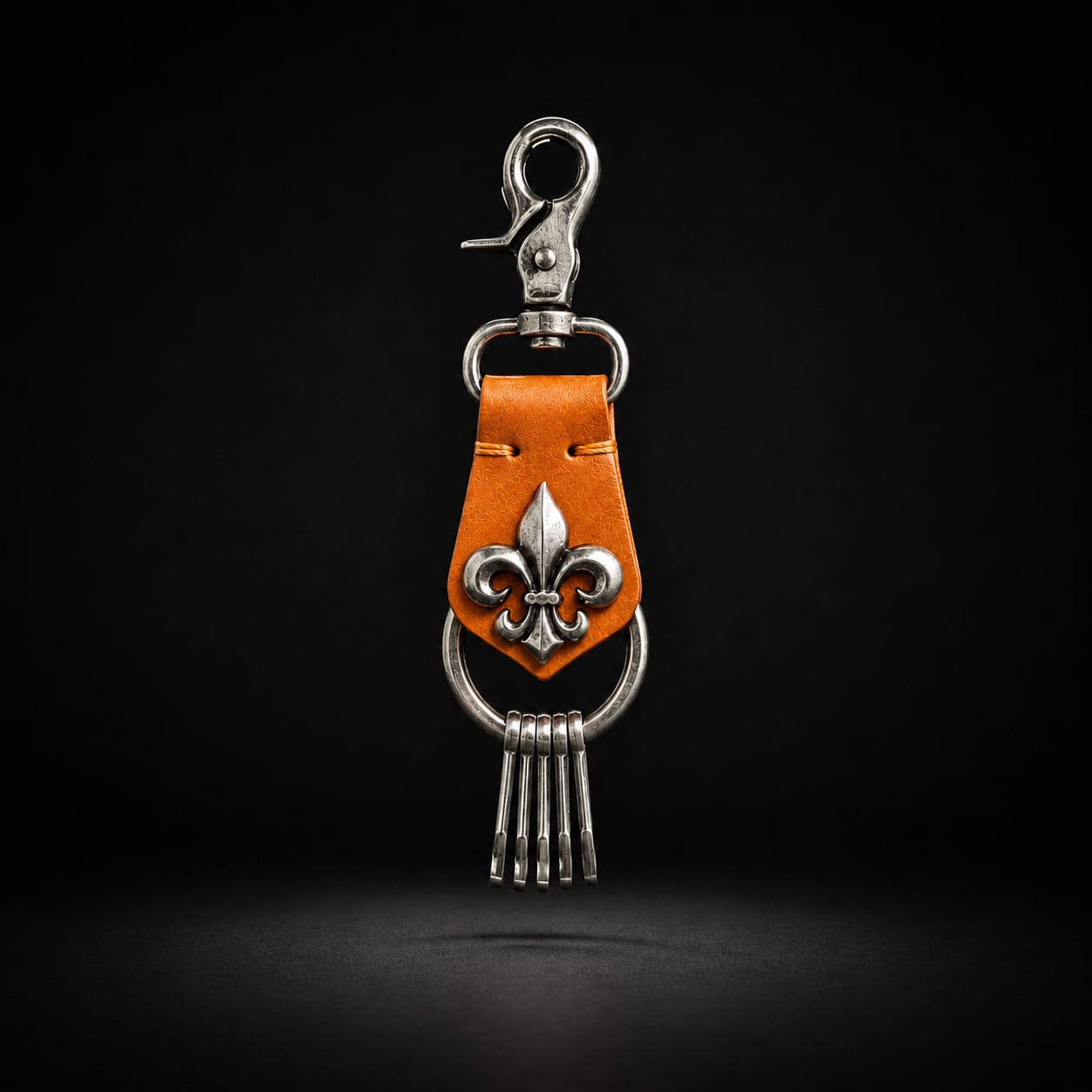 Gothic Fleur-de-lis Leather Keychain ( Burnt Orange )