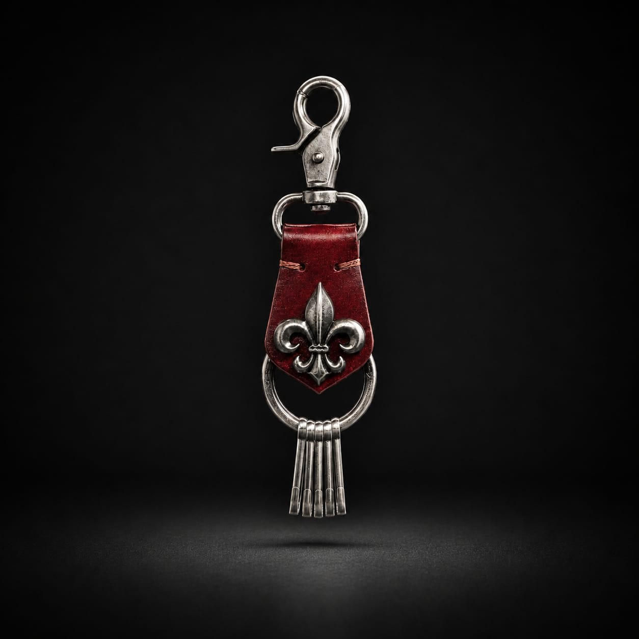 Gothic Fleur-de-lis Leather Keychain ( Vine Red )