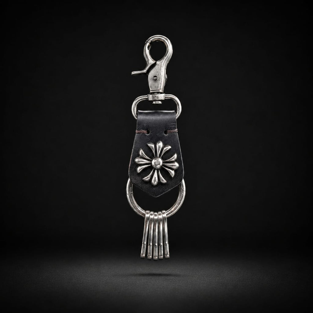 Crucifix Noir Leather Keychain (Black)
