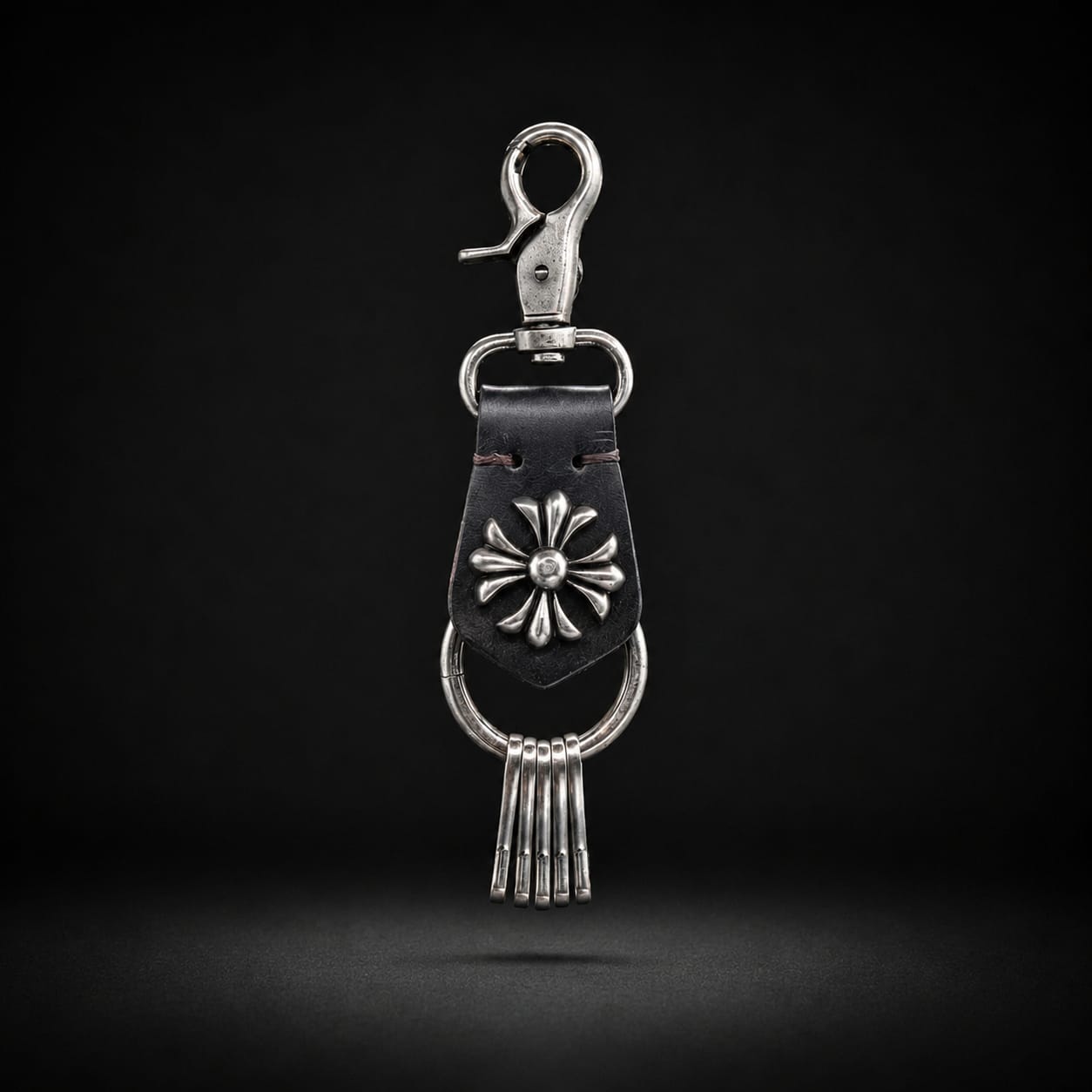 Crucifix Noir Leather Keychain (Black)