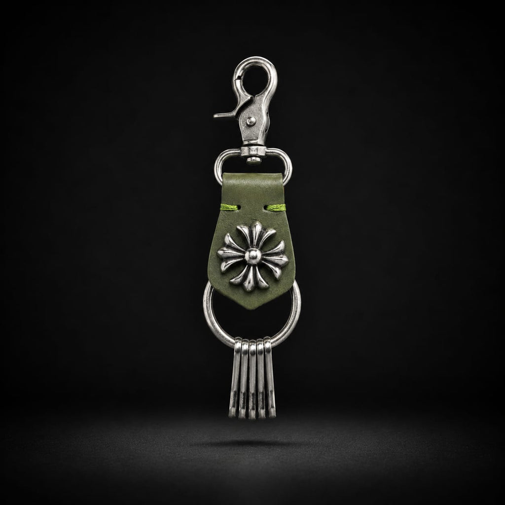 Crucifix Noir Leather Keychain ( Olive green )