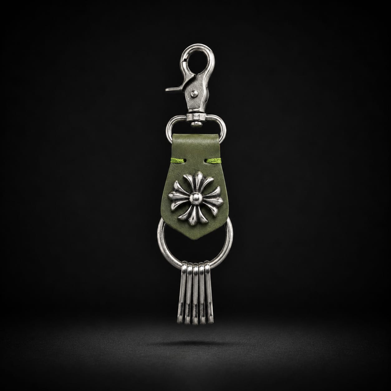 Crucifix Noir Leather Keychain ( Olive green )
