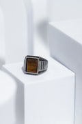 Wooden Textured Square Stone Silver Stainless Steel Ring For Men. worldjewel.in men's ring