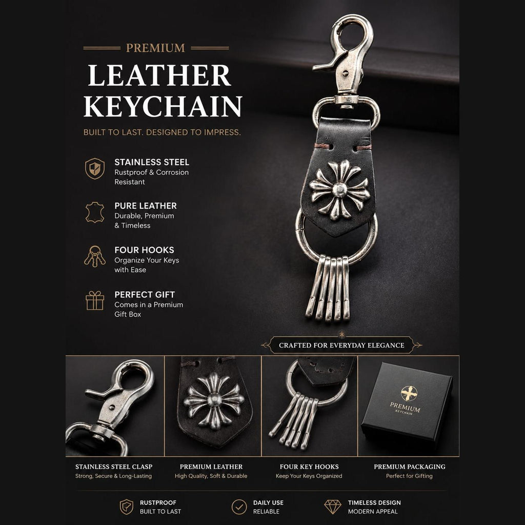Crucifix Noir Leather Keychain ( Vintage Brown )