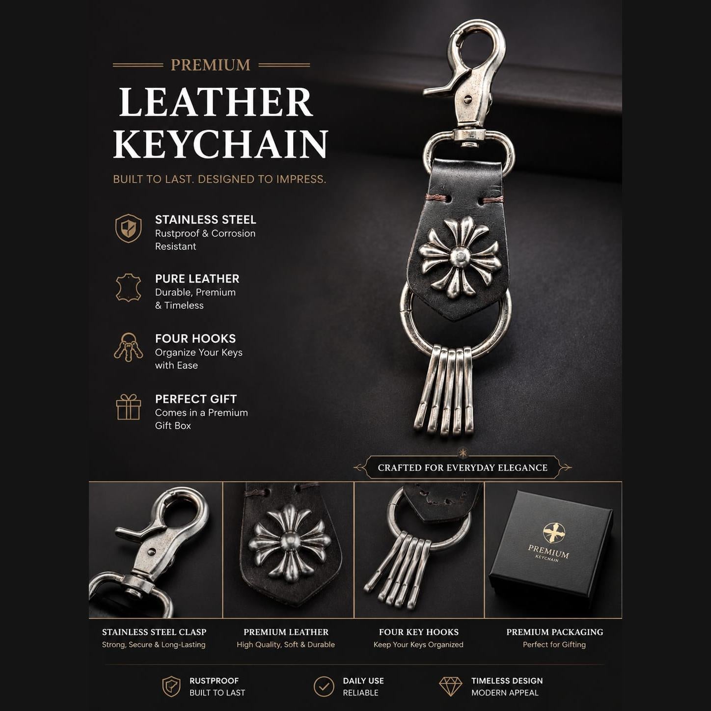 Crucifix Noir Leather Keychain ( Vintage Brown )