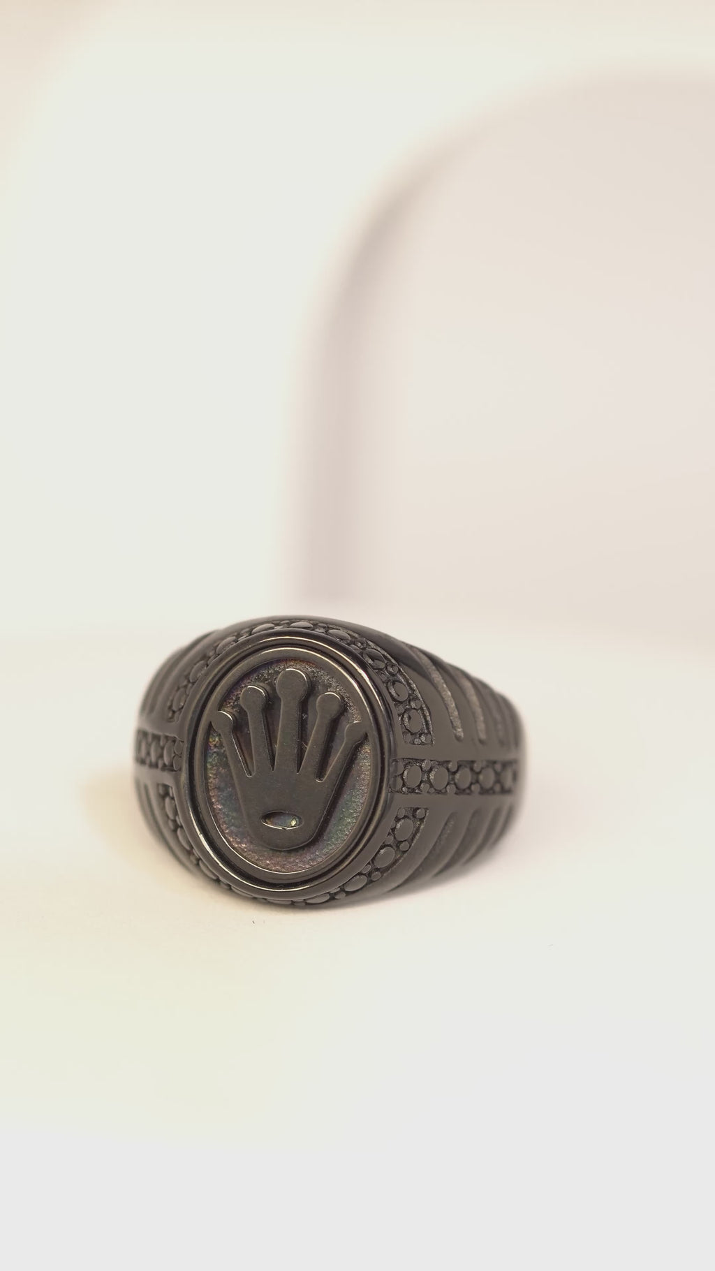 Black Crown Embossed Ring For Men