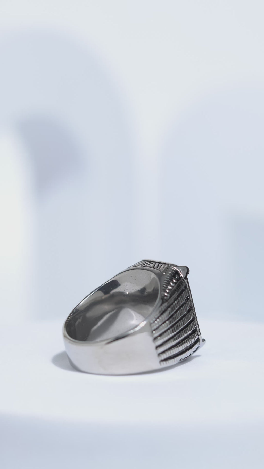 Blue Stone Rectangle Silver Textured Turkish Ring For Men.